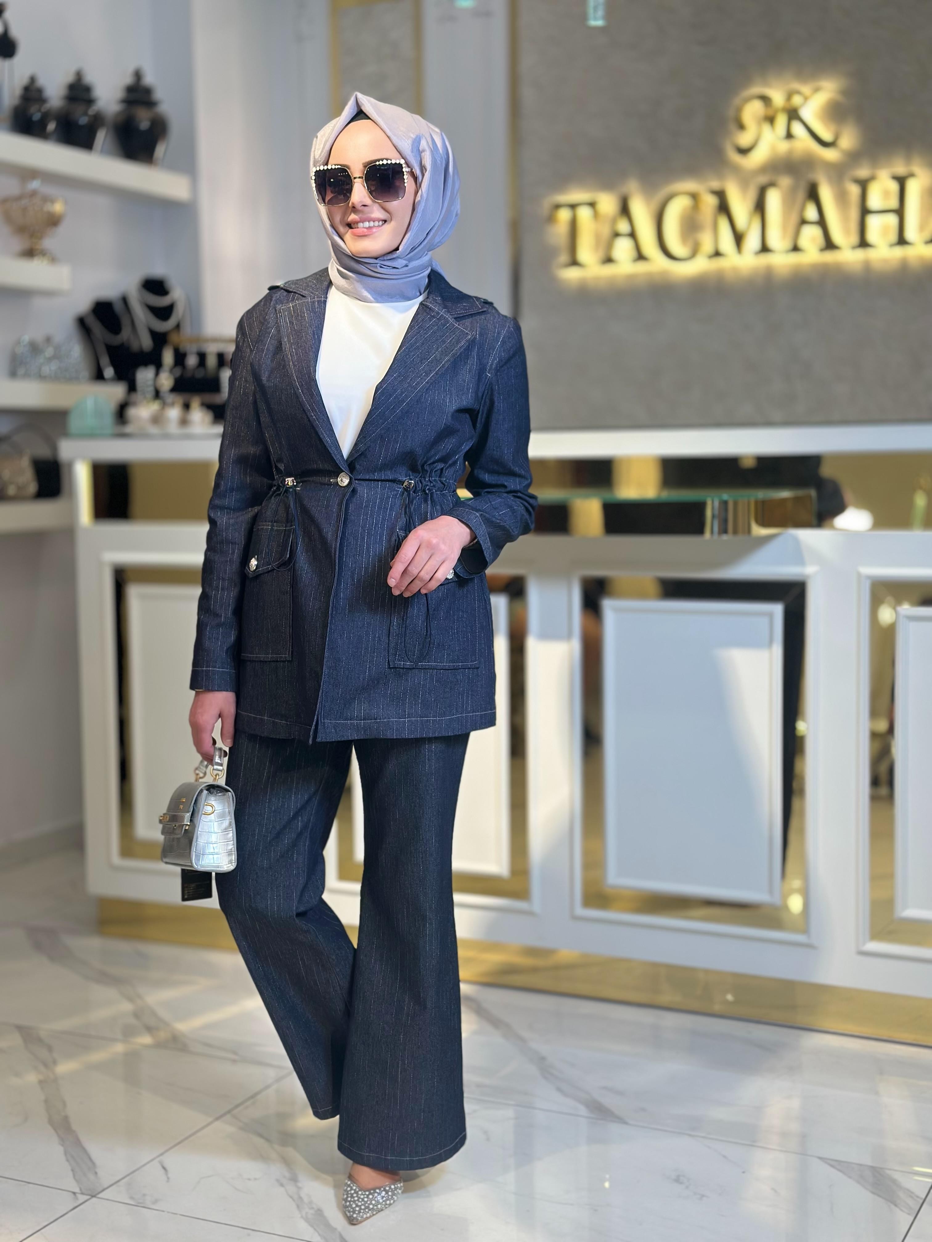 Çizgili Kot Takım-Tac 25008