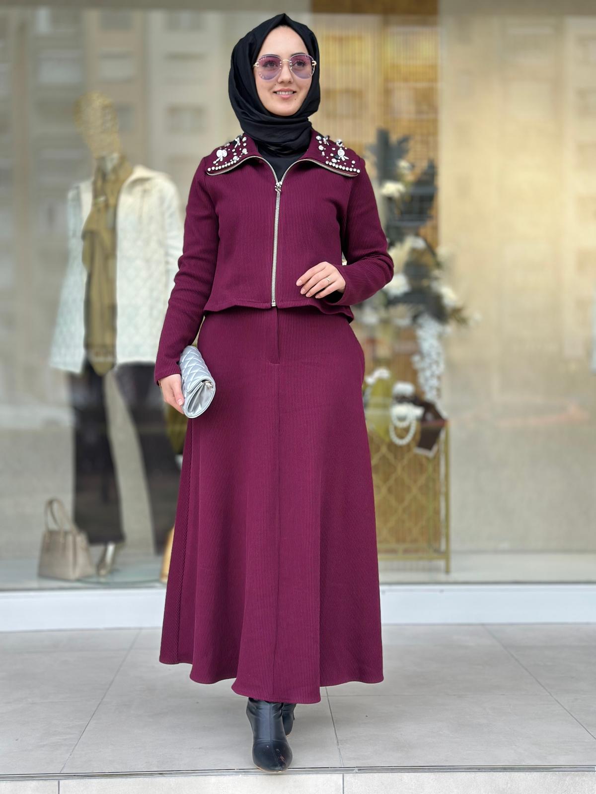 Yaka Det.Etek Takım-Tac 19500 - BORDO