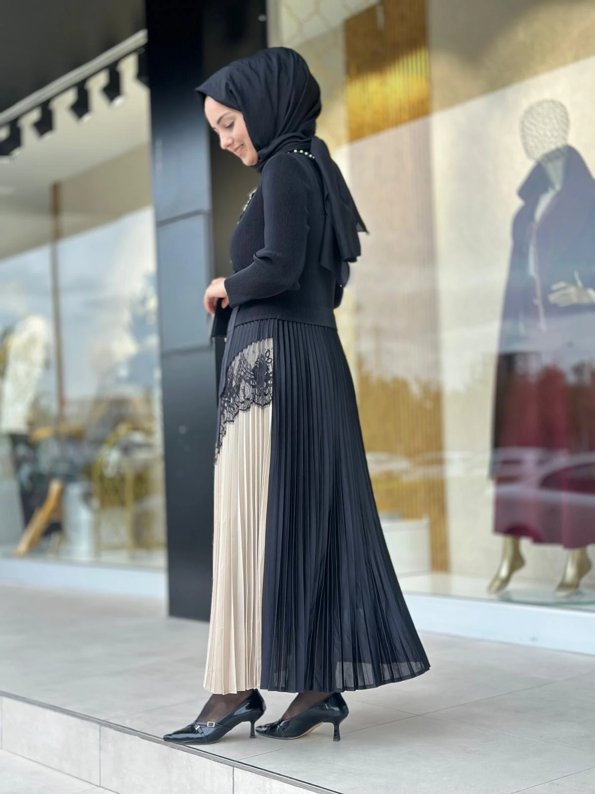 Yakası İncili Elbise-Tac 85270