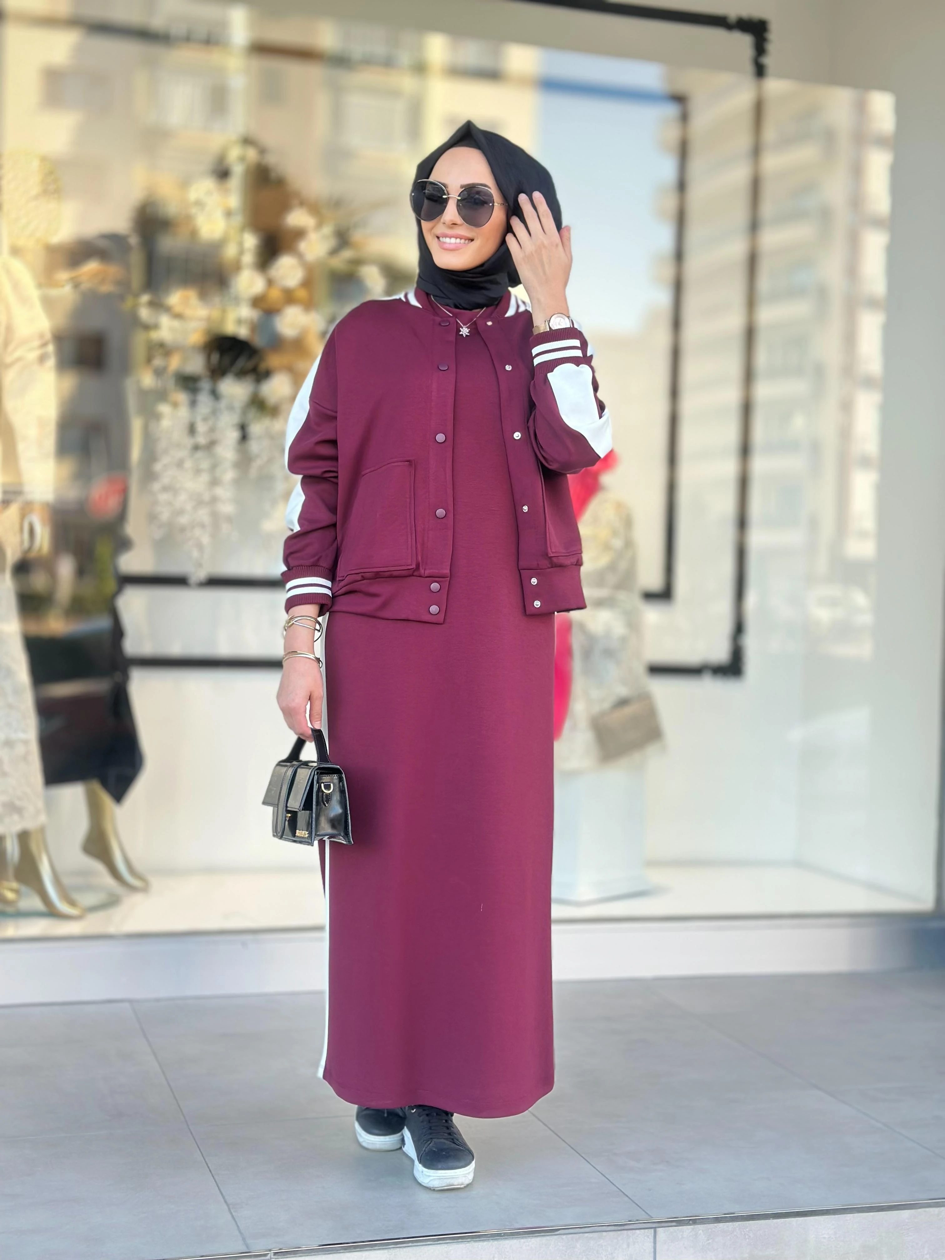 Cepli Tüylü Elbiseli Takım-Tac 1569 - BORDO