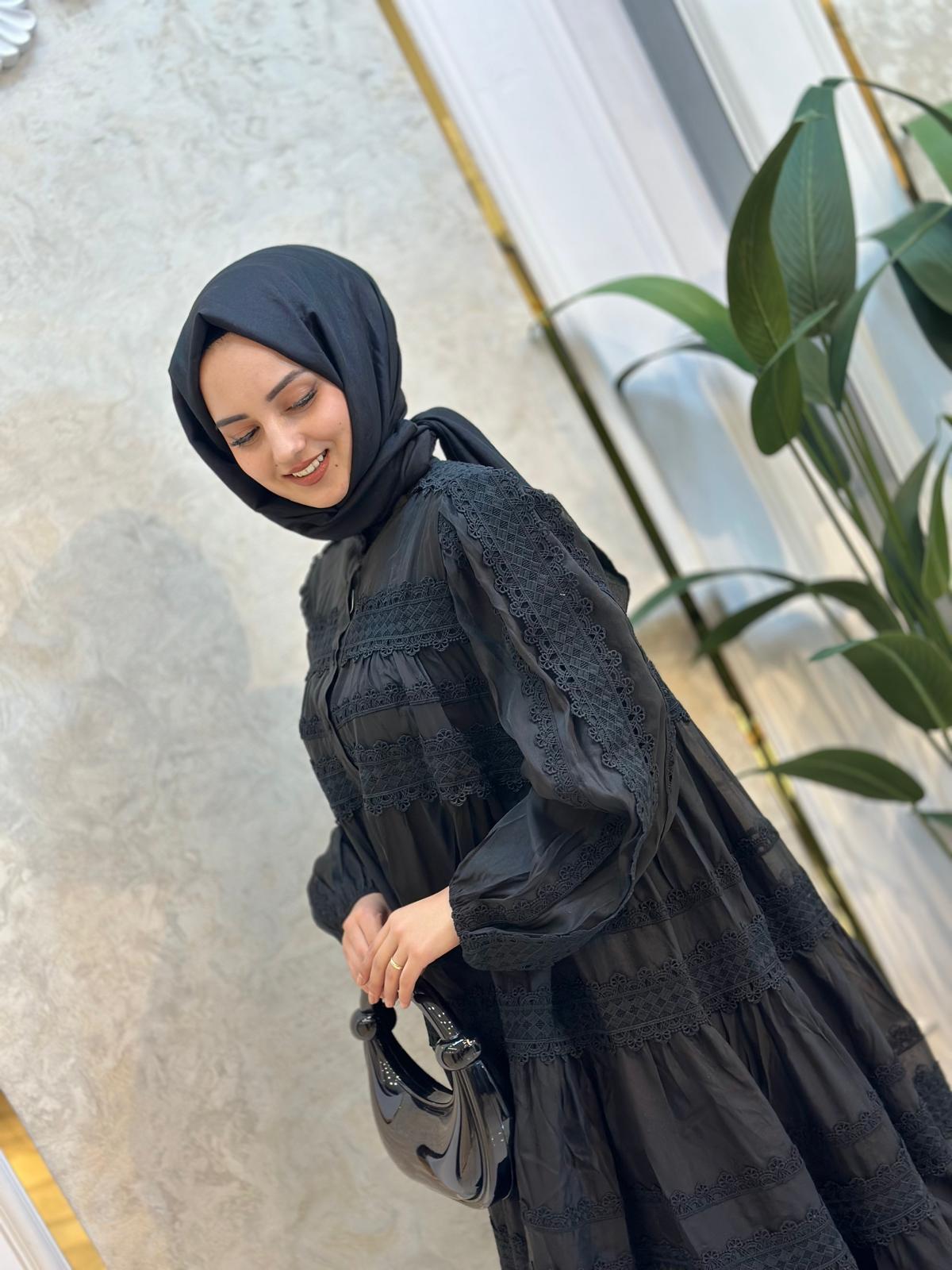 İthal Güpürlü Elbise-Tac 98320