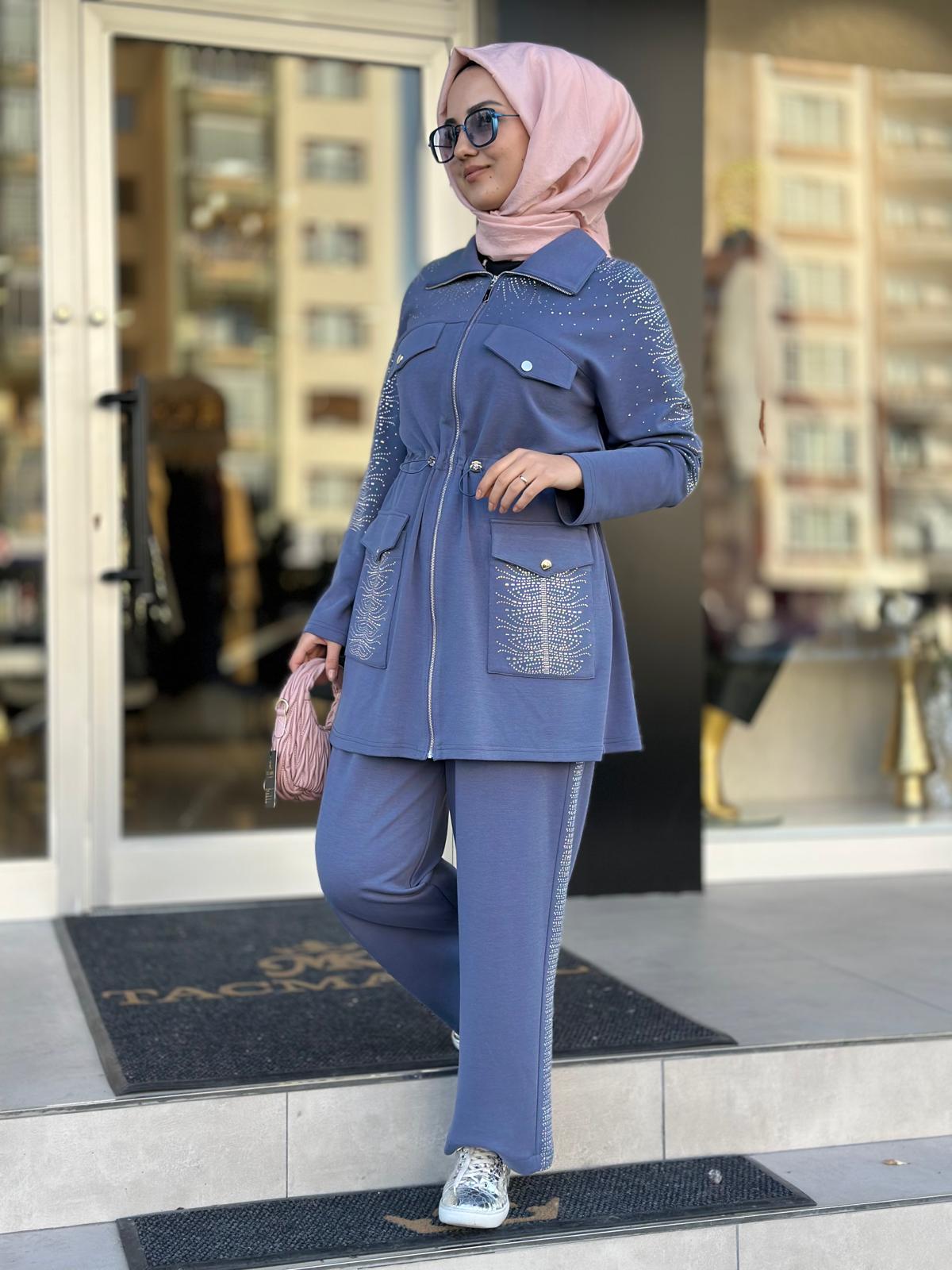 İkili Taşlı Takım-Tac 8863 - İNDİGO