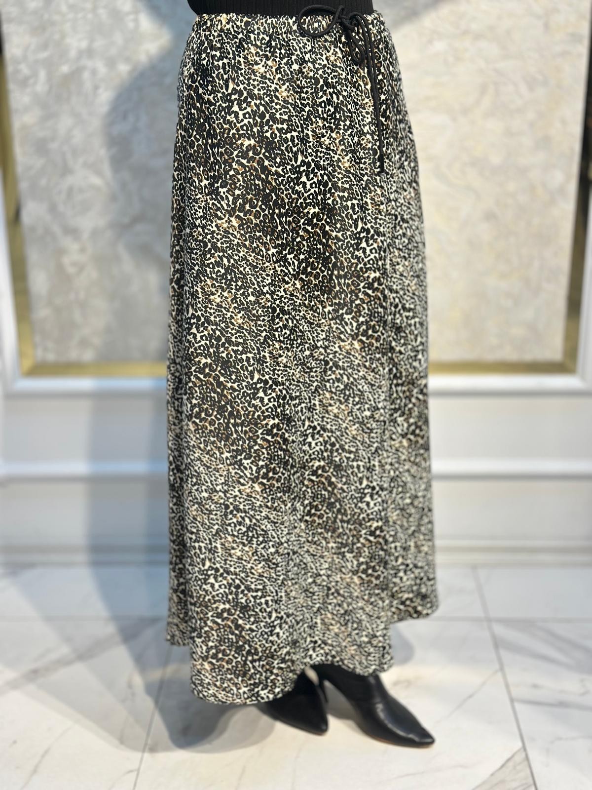 Leopar Saten Kiloş Etek-Tac 5451 - Bej