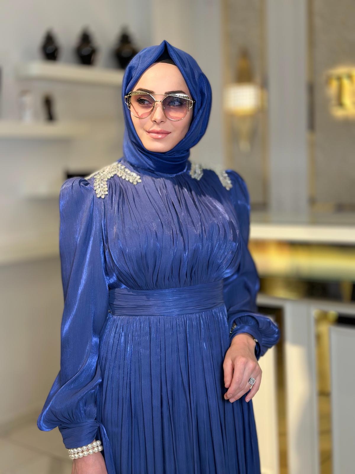 Omzu Taşlı Tül Abiye-Tac 17028