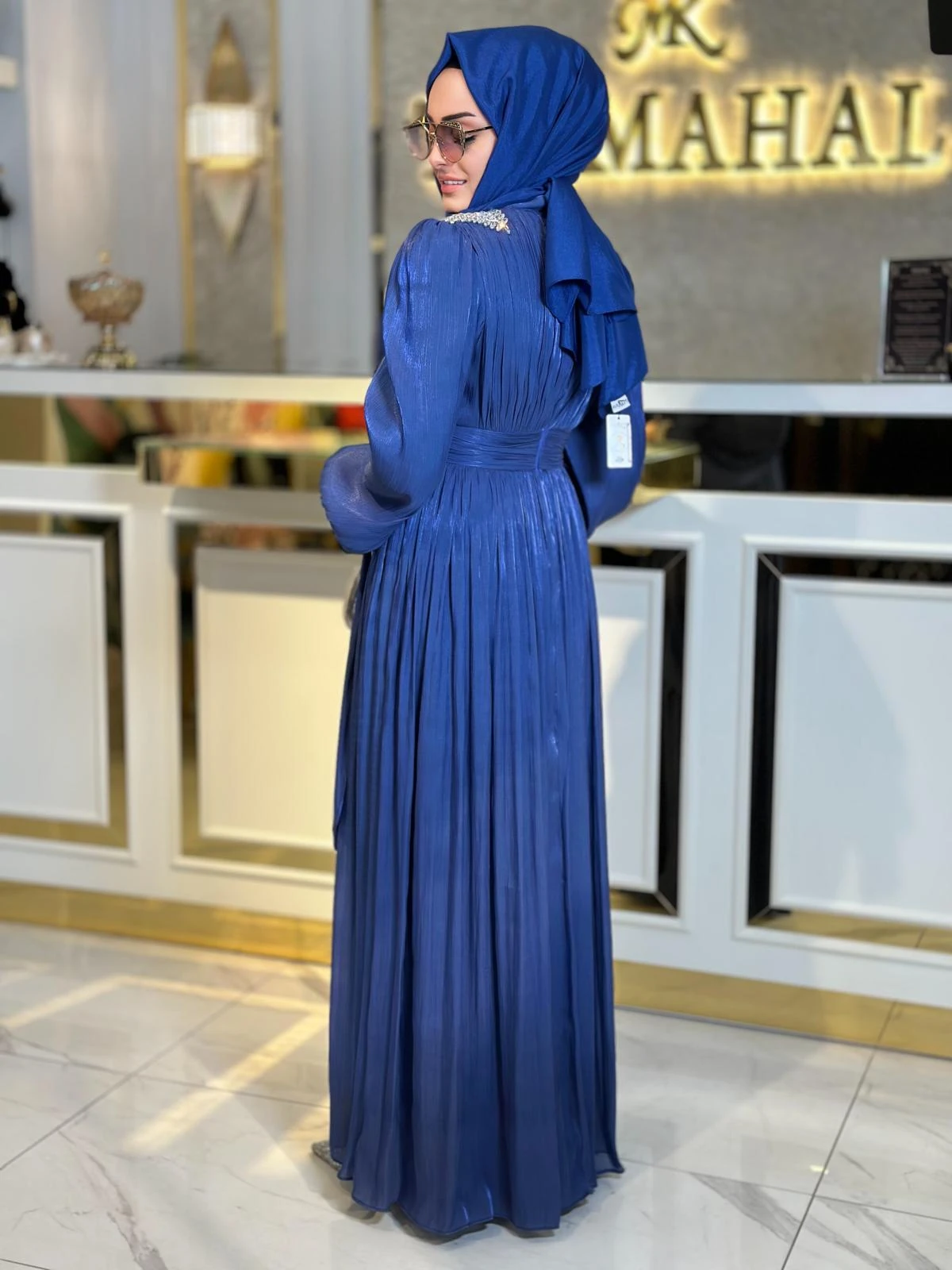 Omzu Taşlı Tül Abiye-Tac 17028