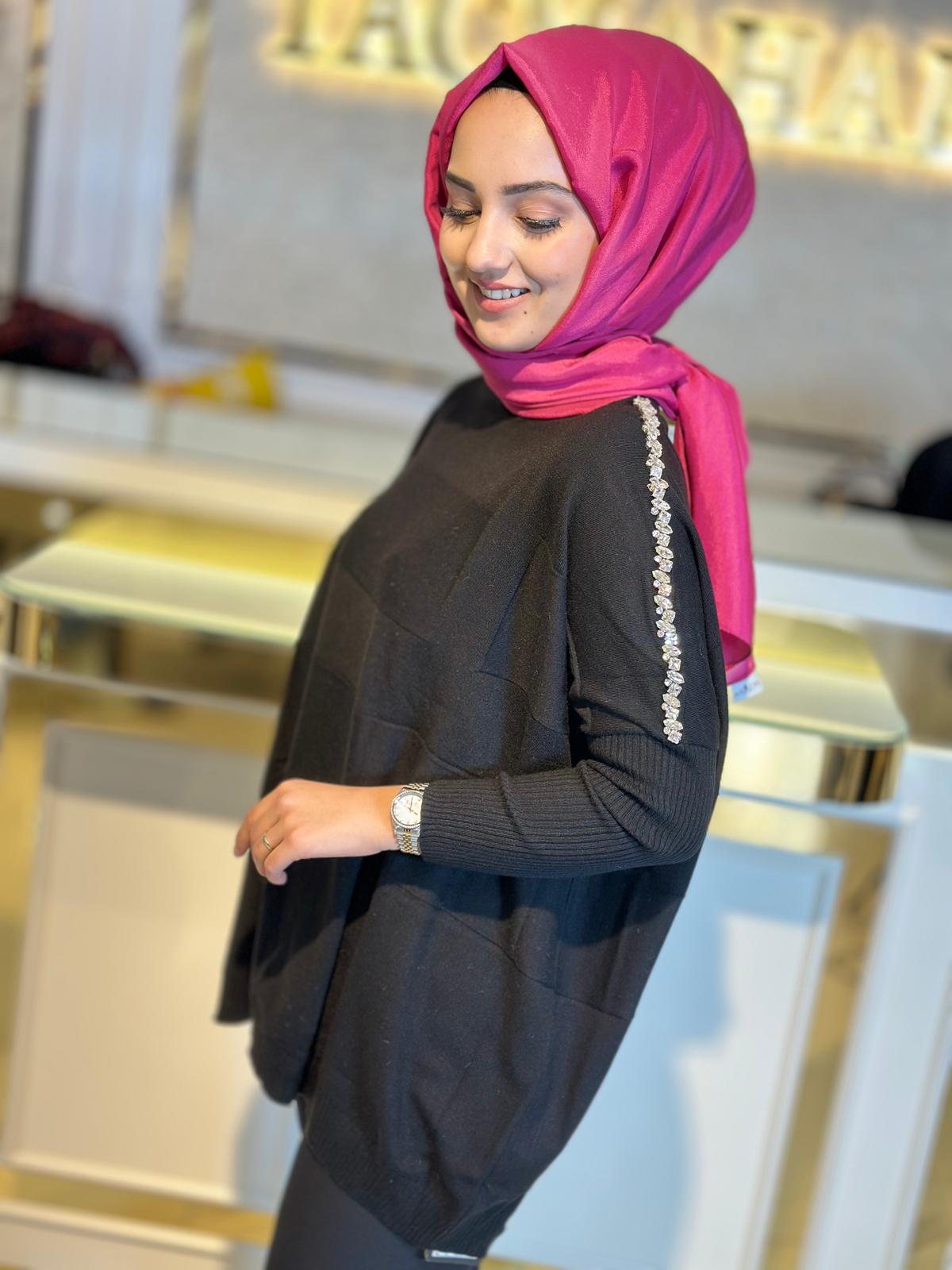 Taşlı Yarasa Kollu Triko Tunik-Tac 21737