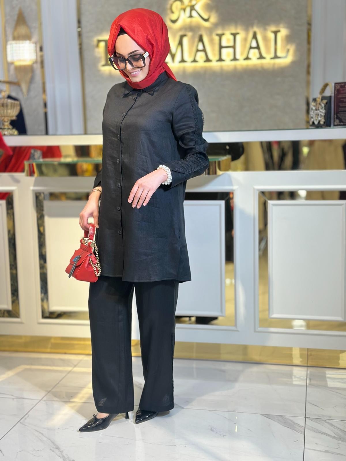 Keten Pant.Güpür Takım-Tac 3086