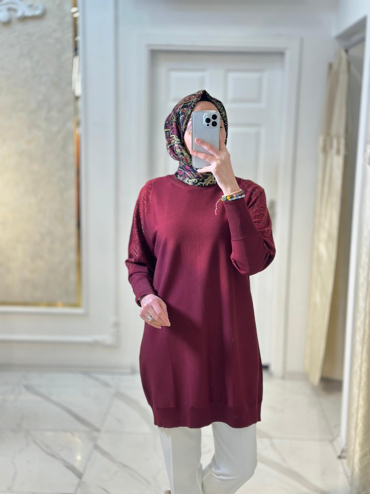 Omuz Taş Baskılı Rayon Tunik-Tac 21720
