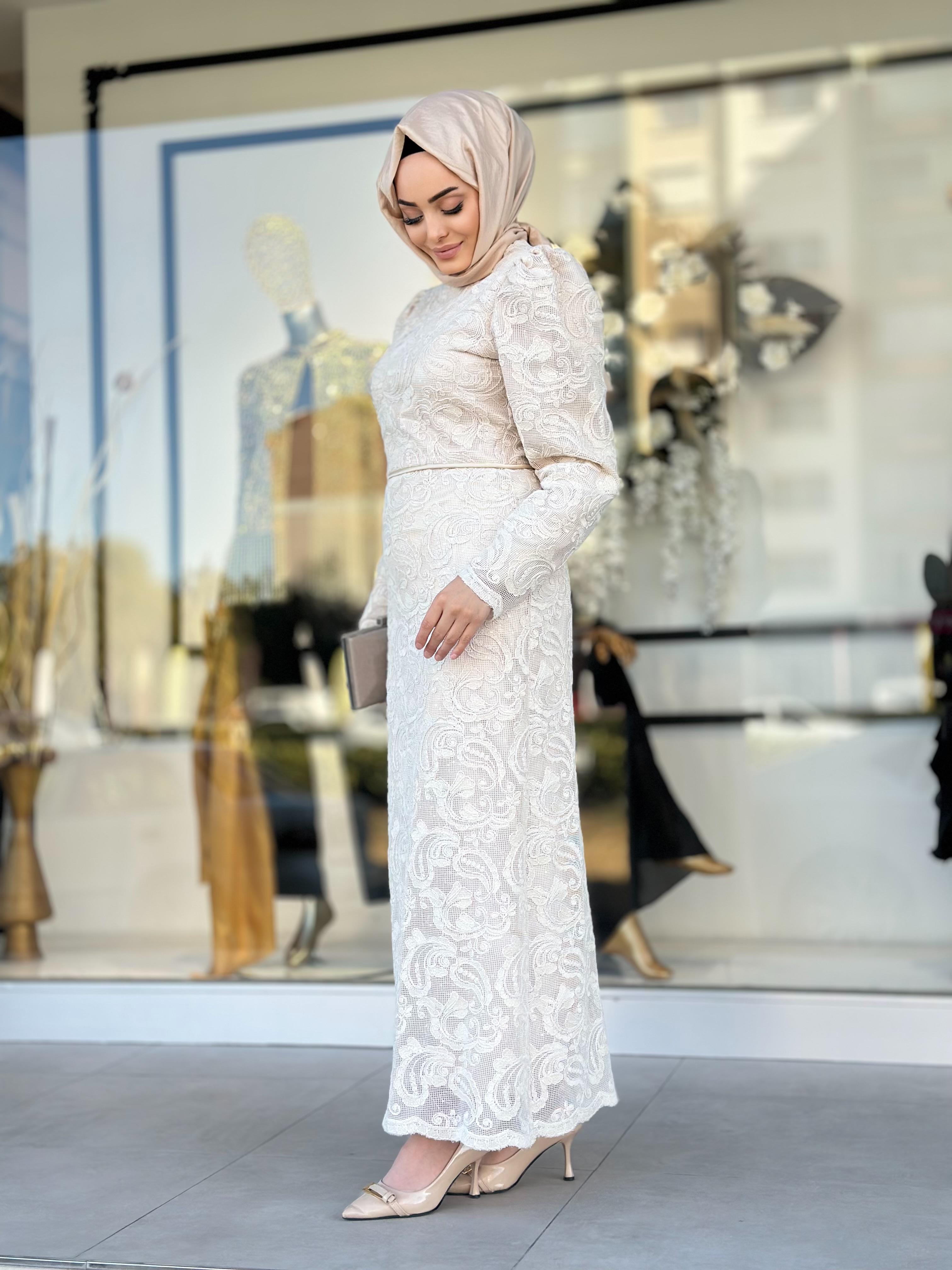 Zarif Dantelli Elbise-Tac 40020