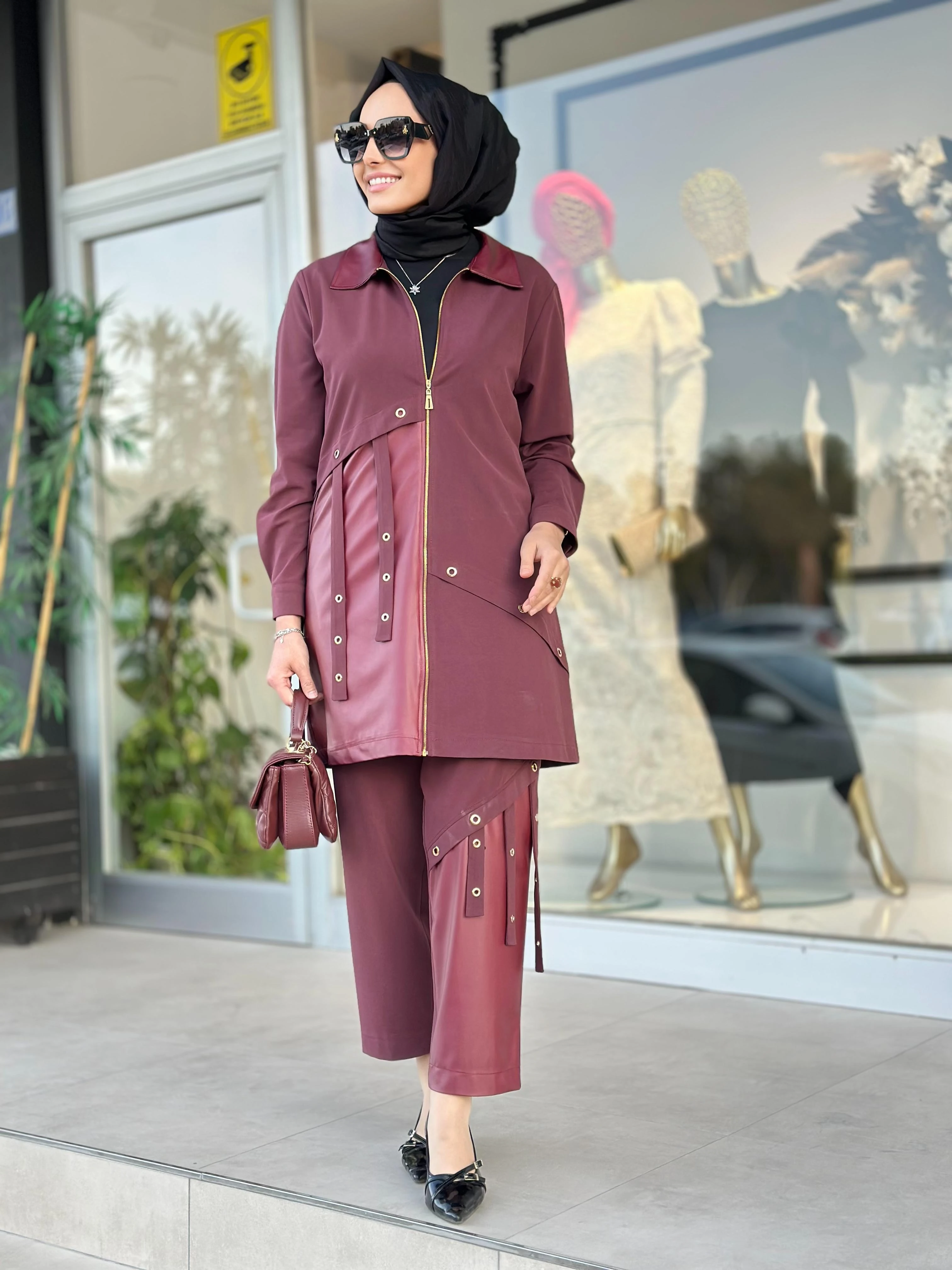 Deri Det. Pant. Takım-Tac 8839 - BORDO