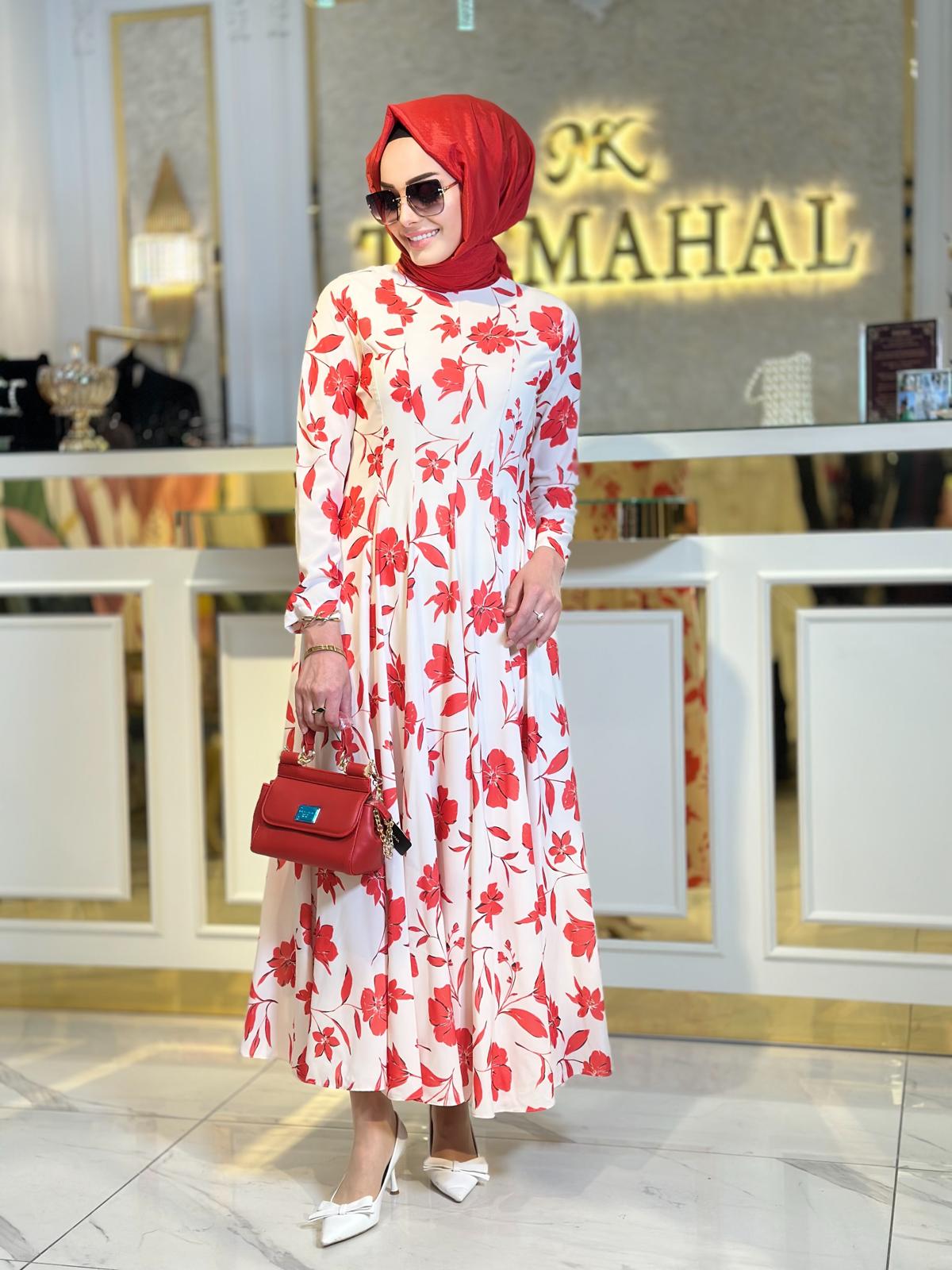 Çiçekli Elbise-Tac 7040