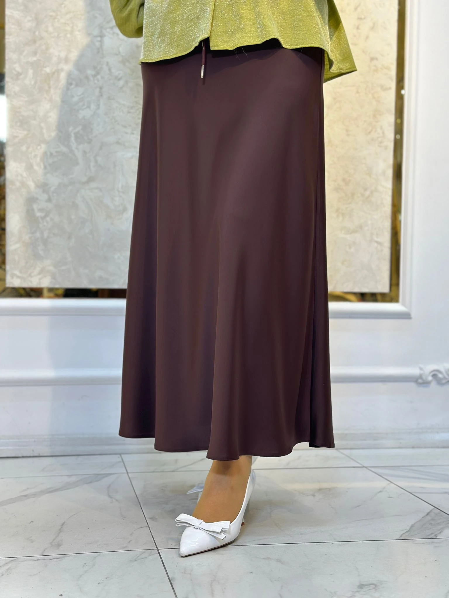 Saten Volanlı Etek-Tac 5457 - KAHVERENGİ