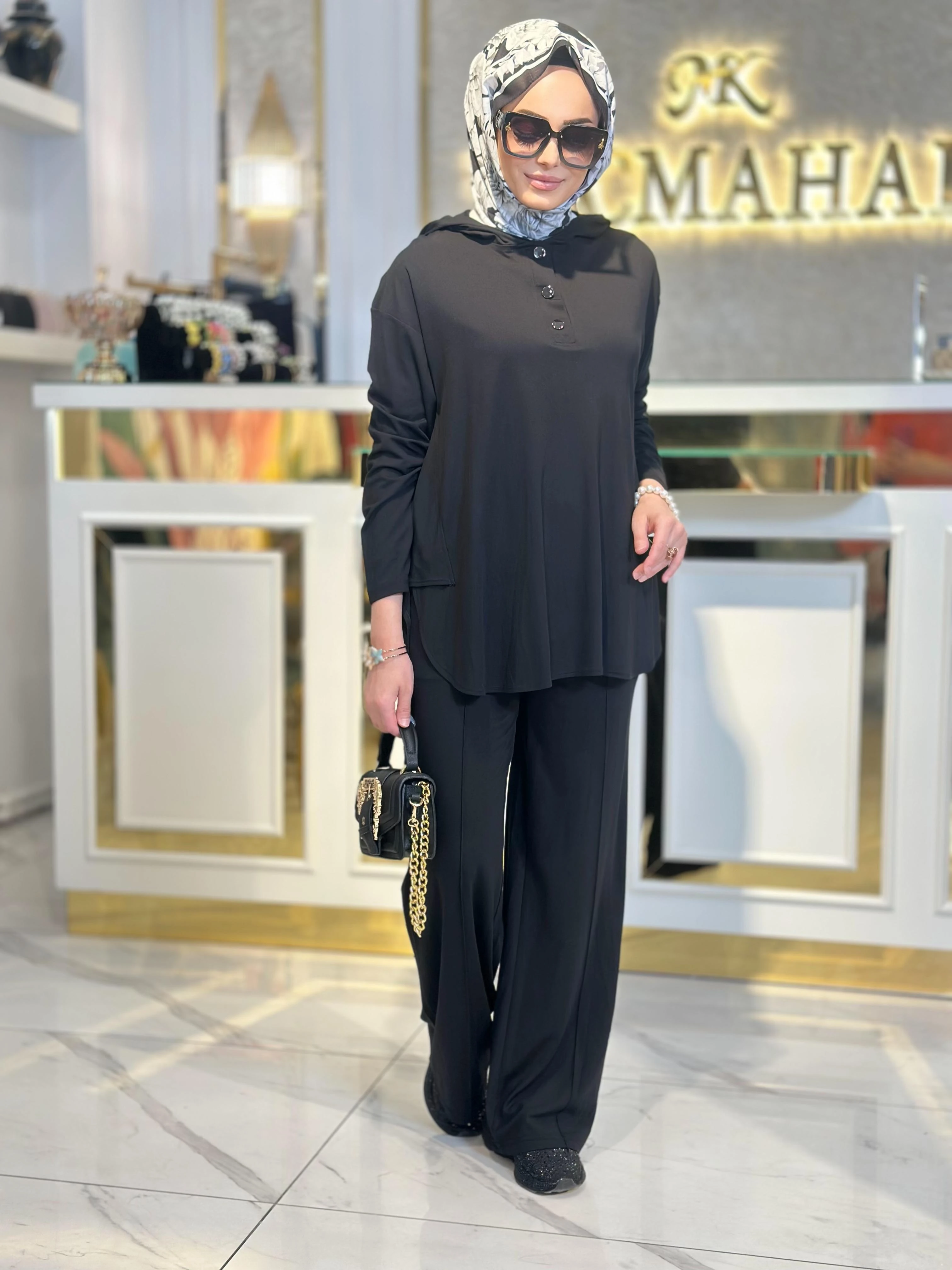 Kapüşonlu Spor Pant. Takım-Tac 1590 - SİYAH