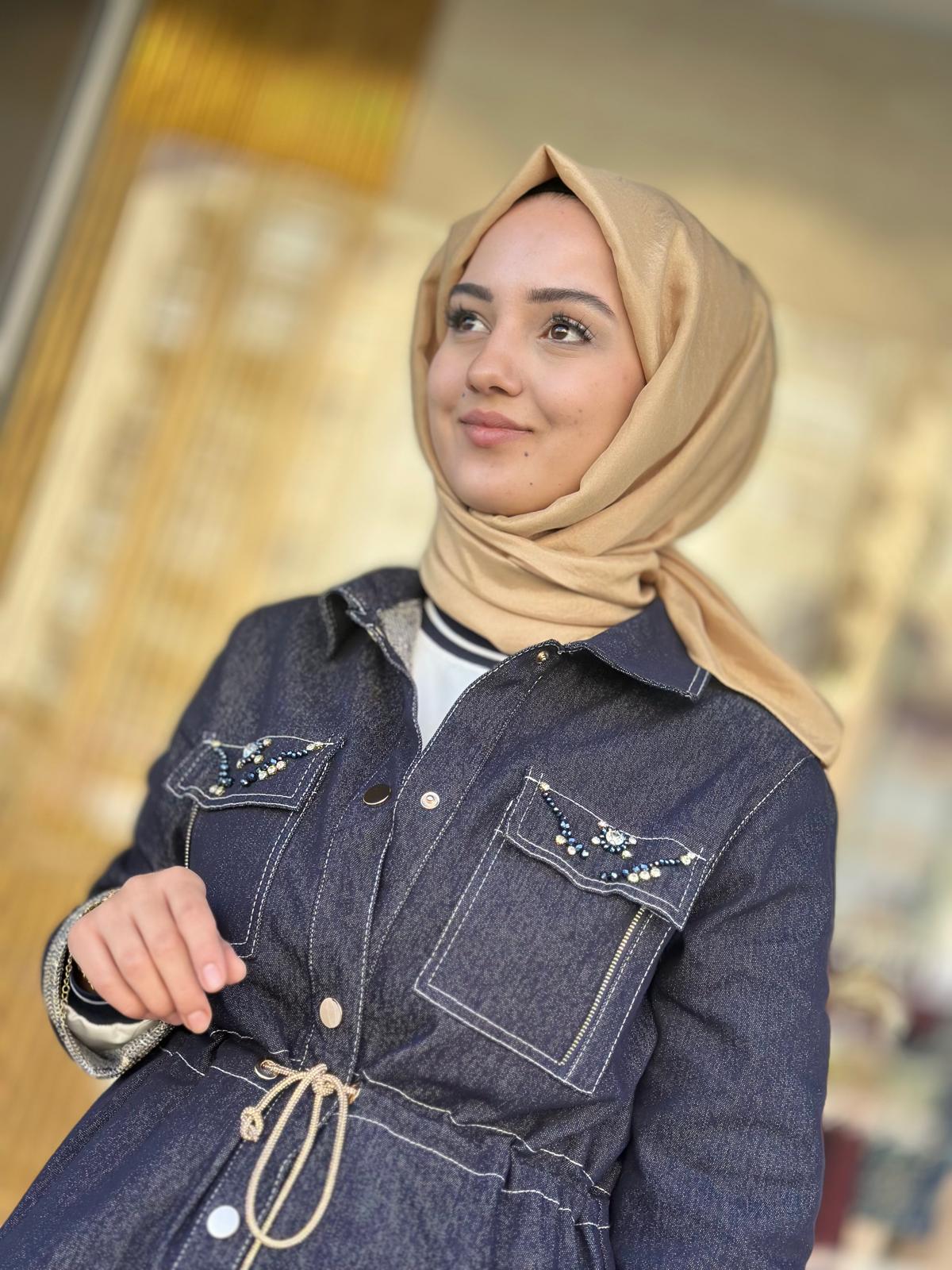 Bel Büzgülü Üçlü Kot Takım-Tac 8901