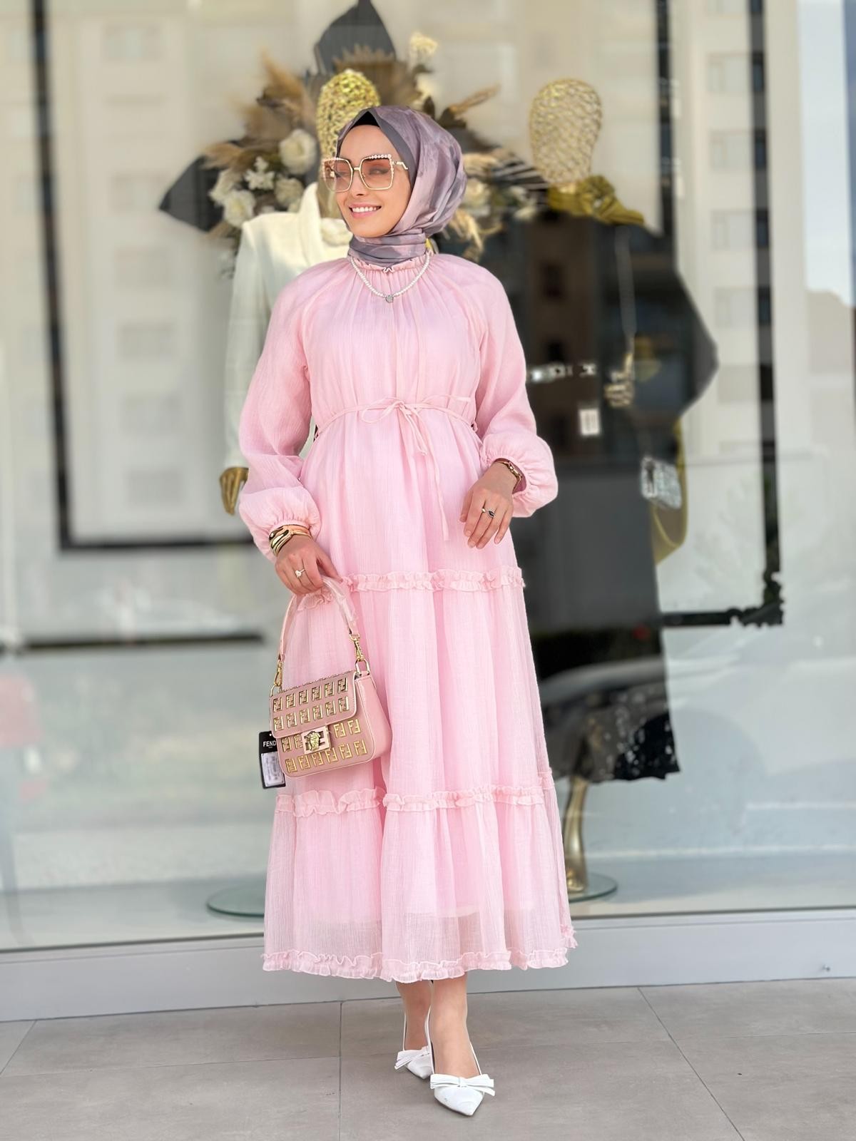 İnci Elbise-Tac 1568 - Pembe