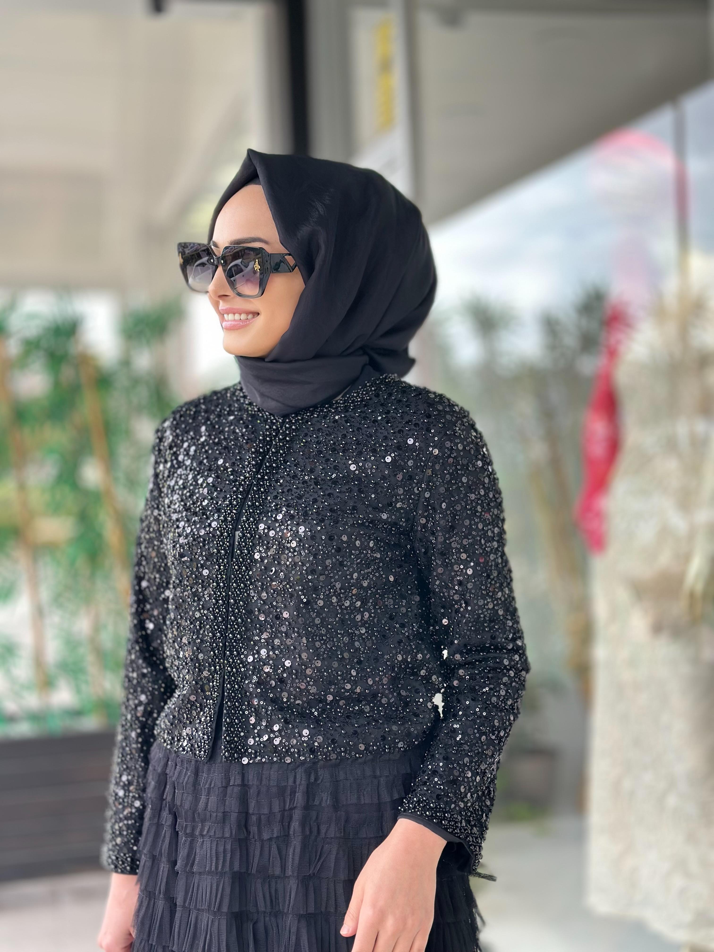 Boncuklu İthal Ceket-Tac 95153 - SİYAH