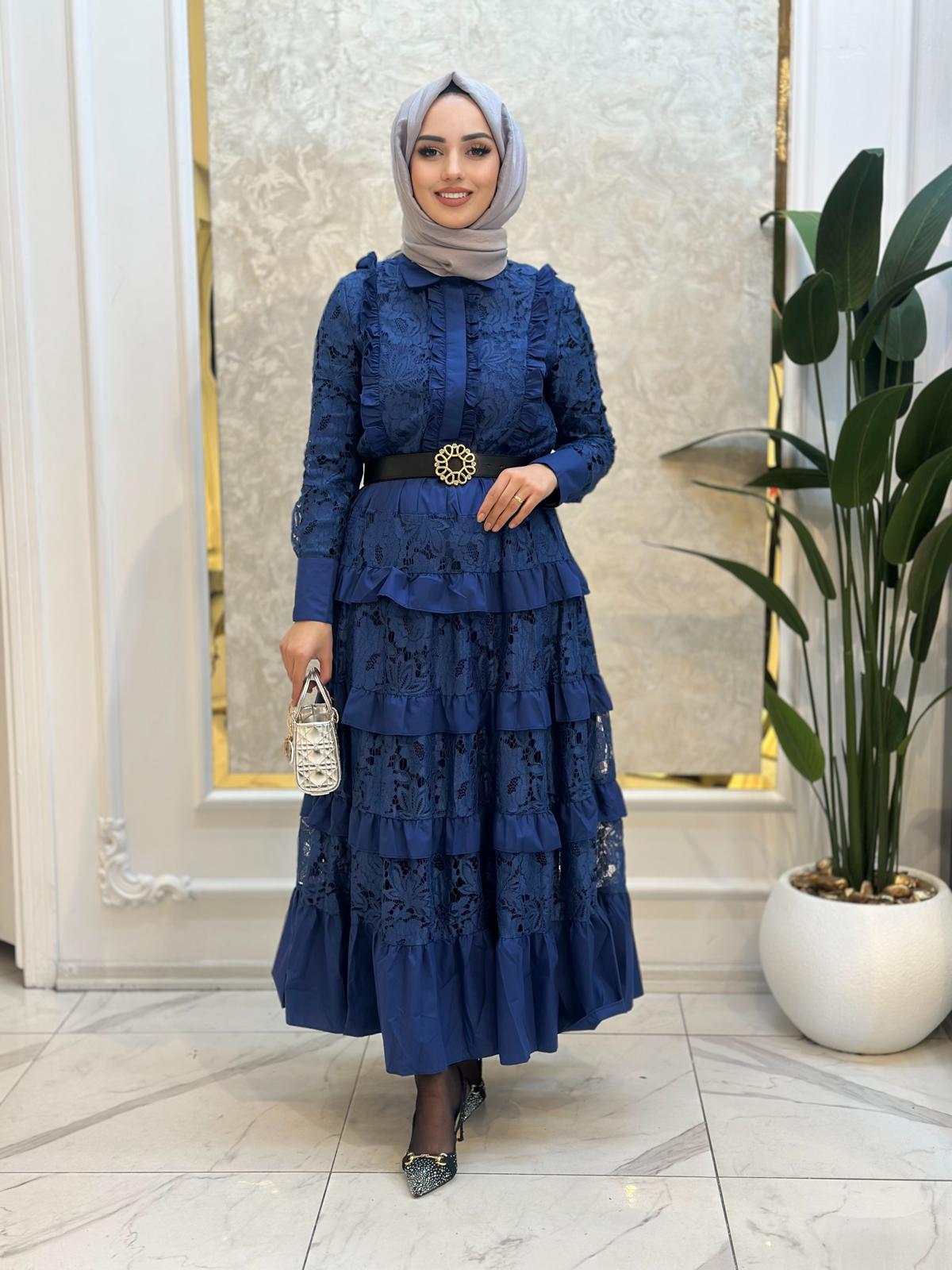 İthal Güpür Kat Kat Elbise-Tac 85961 - SAKS