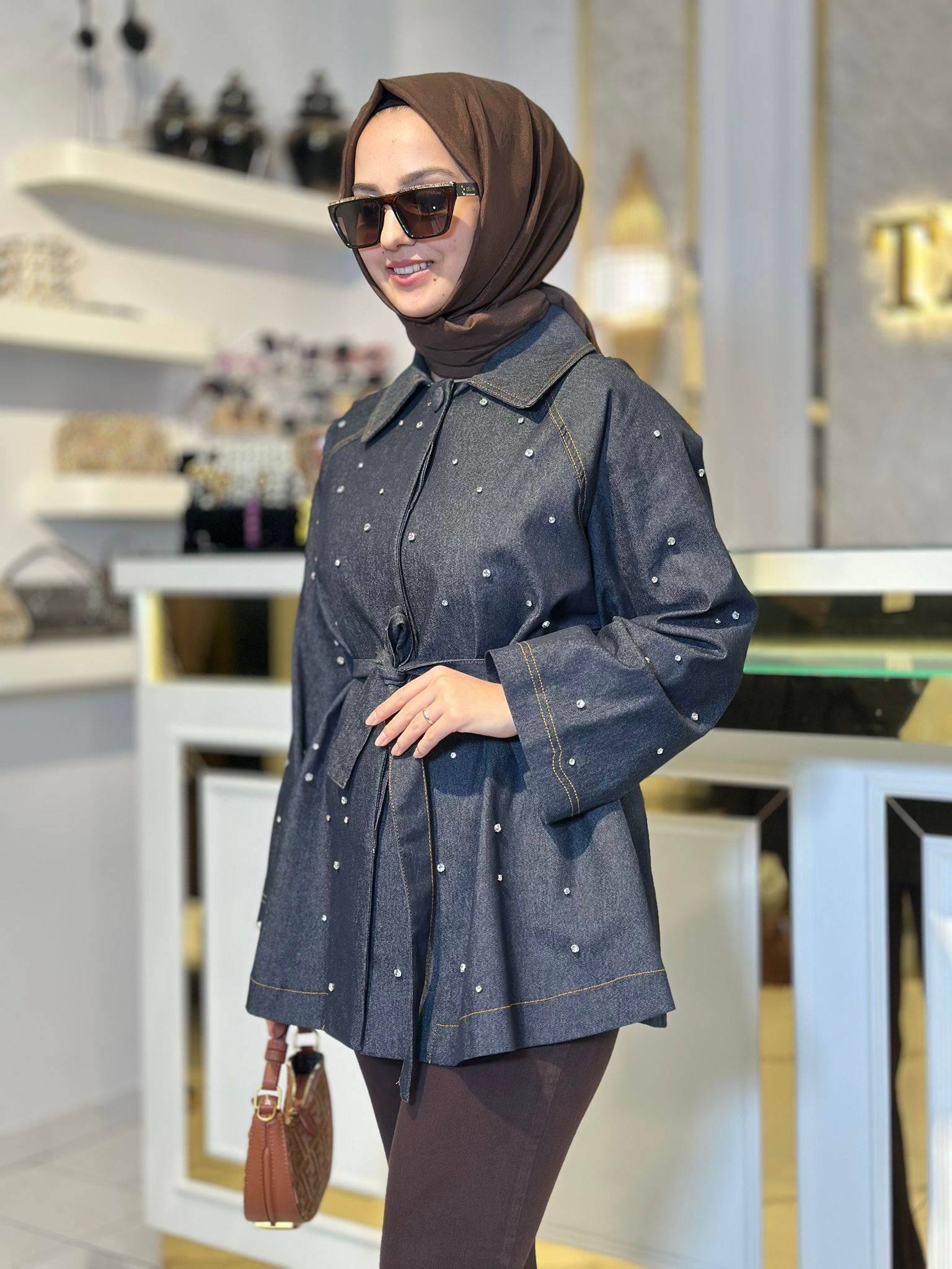 Taşlı Kot Ceket-Tac 9330