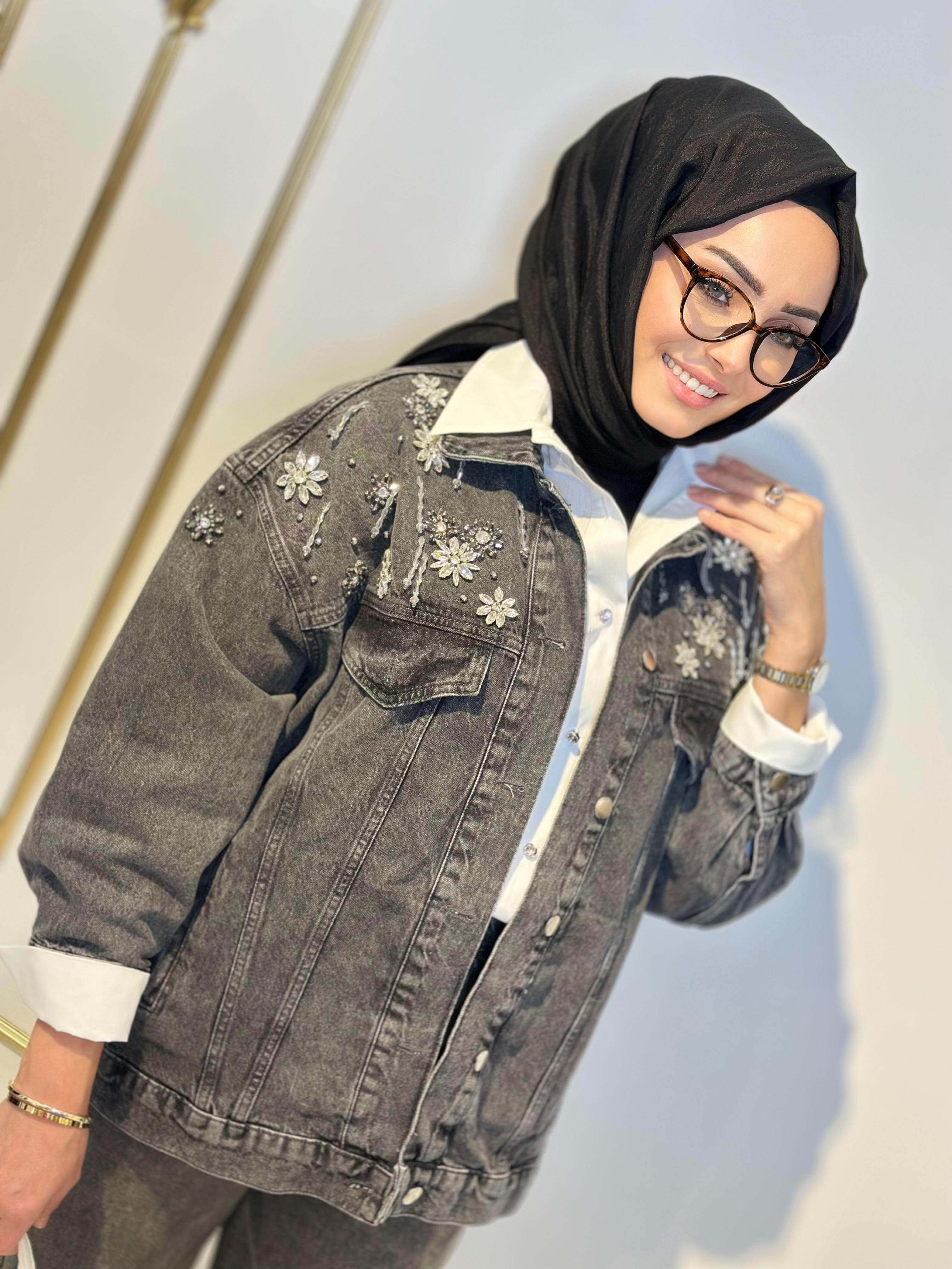 Omuz Taşlı Jean Ceket-Tac 7919