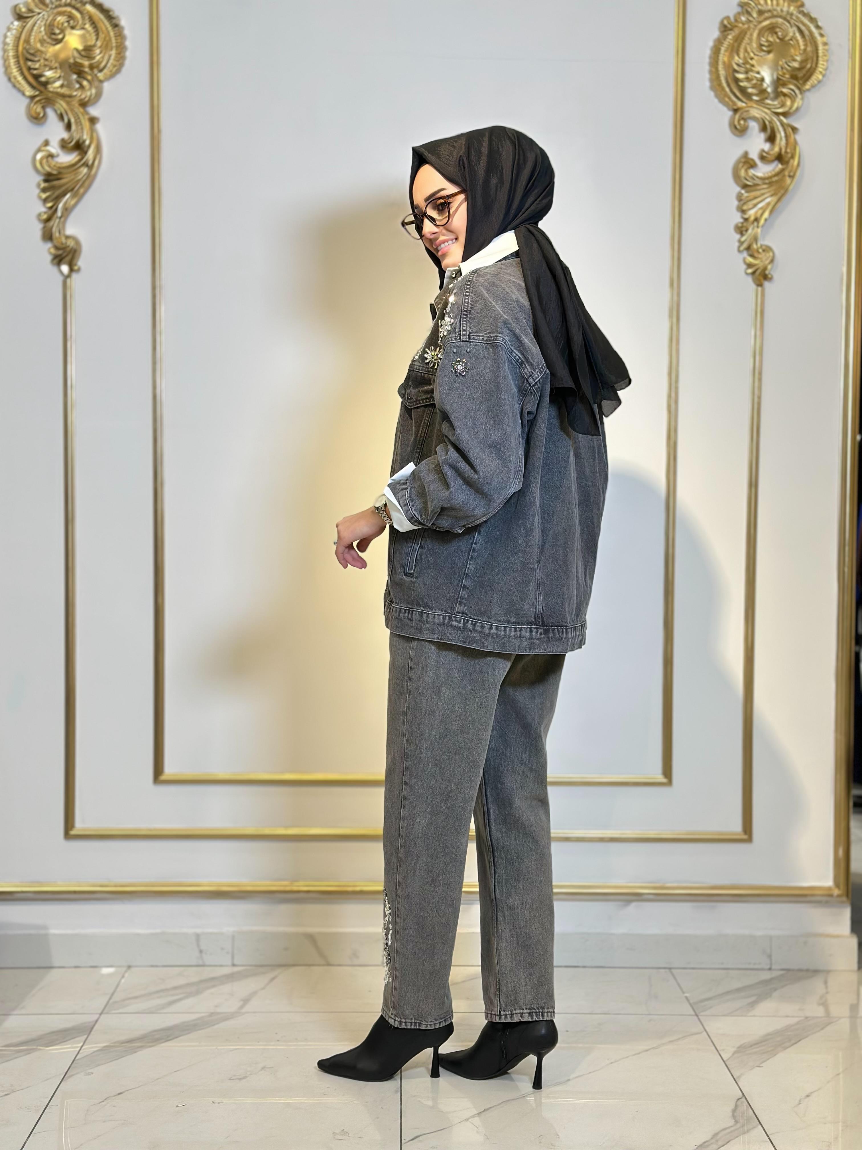 Omuz Taşlı Jean Ceket-Tac 7919