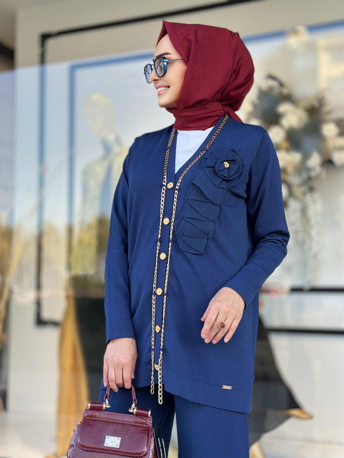 Gül Ve Zincir Det.Hırka-Tac 3089 - LACİVERT