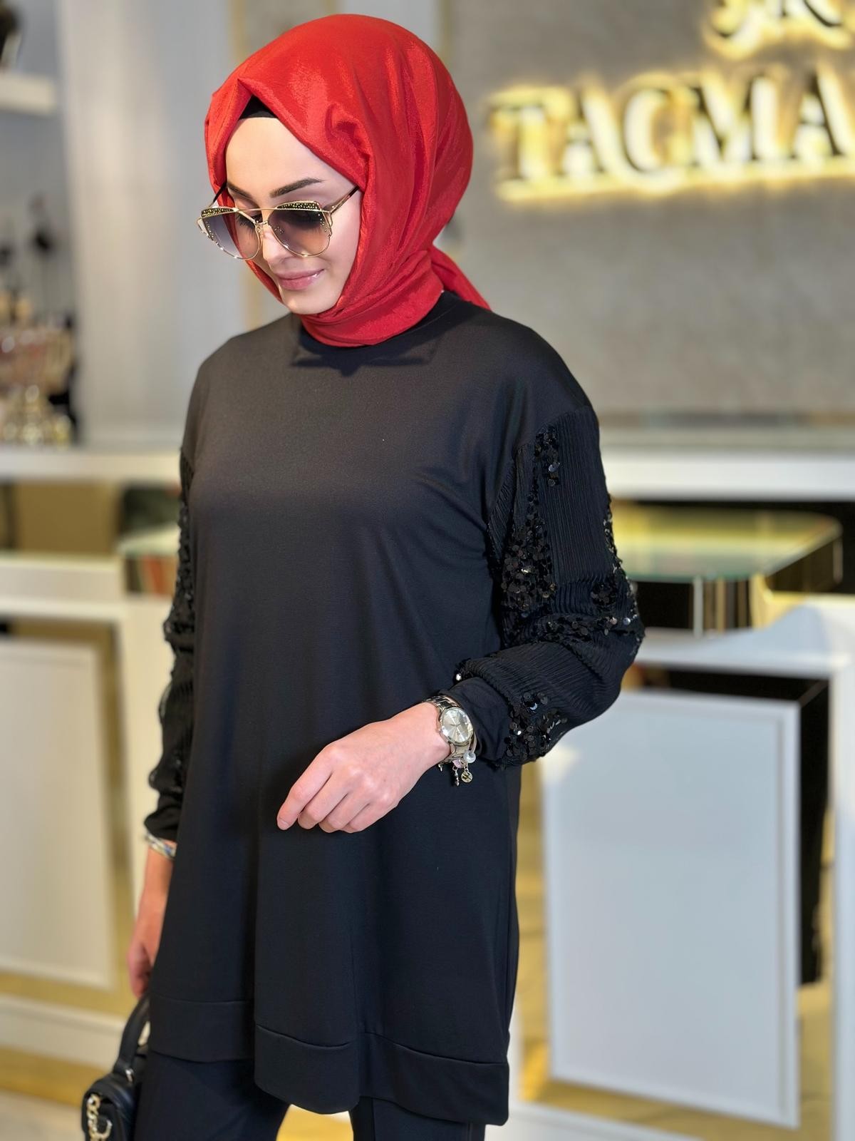 Kolları Payetli Tunik-Tac 5001