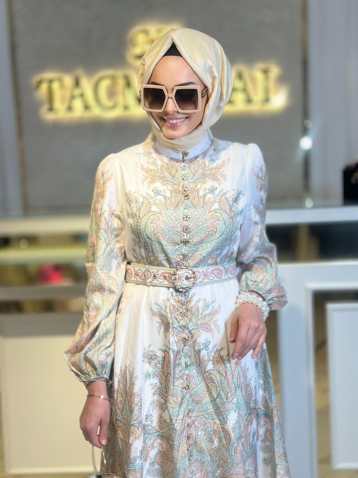 İthal Desenli Elbise-Tac 98317