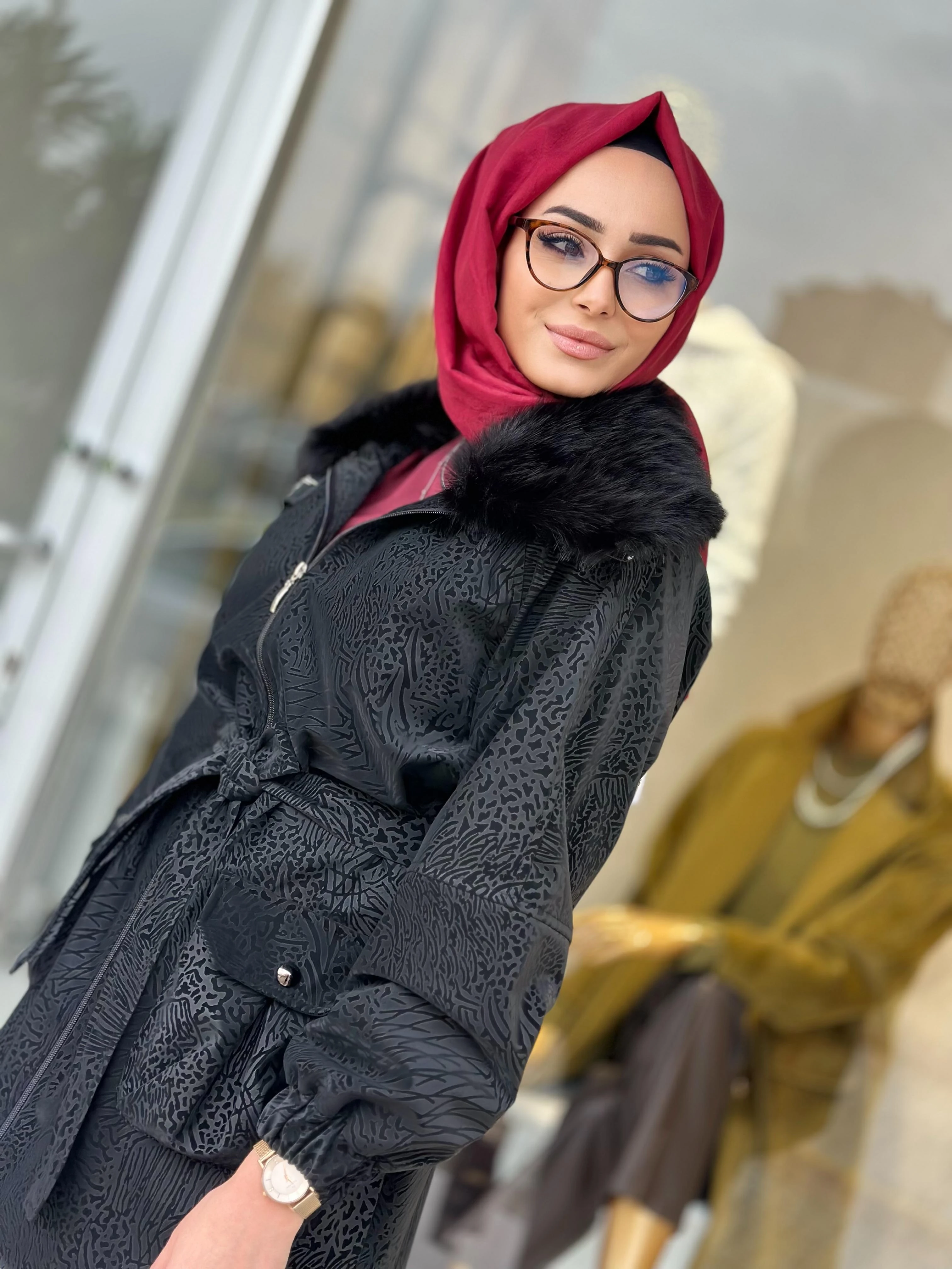 Yakası Kürklü Deri Kaban-Tac 7965