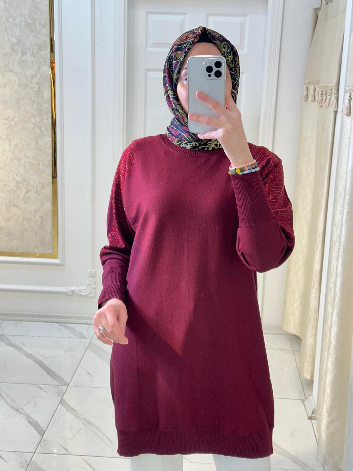 Omuz Taş Baskılı Rayon Tunik-Tac 21720