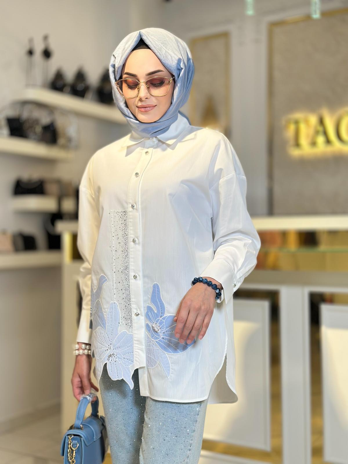 Nakışlı Taşlı Gömlek-Tac 8704