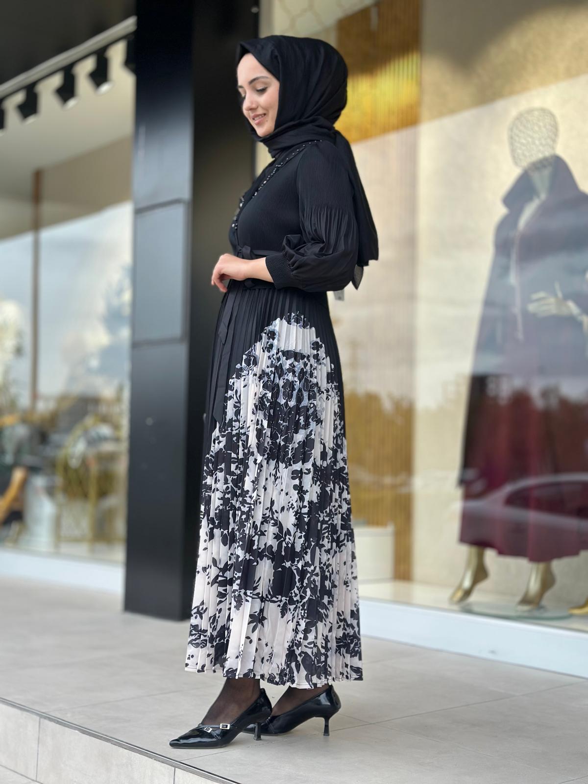 Eteği Desenli Elbise-Tac 85271