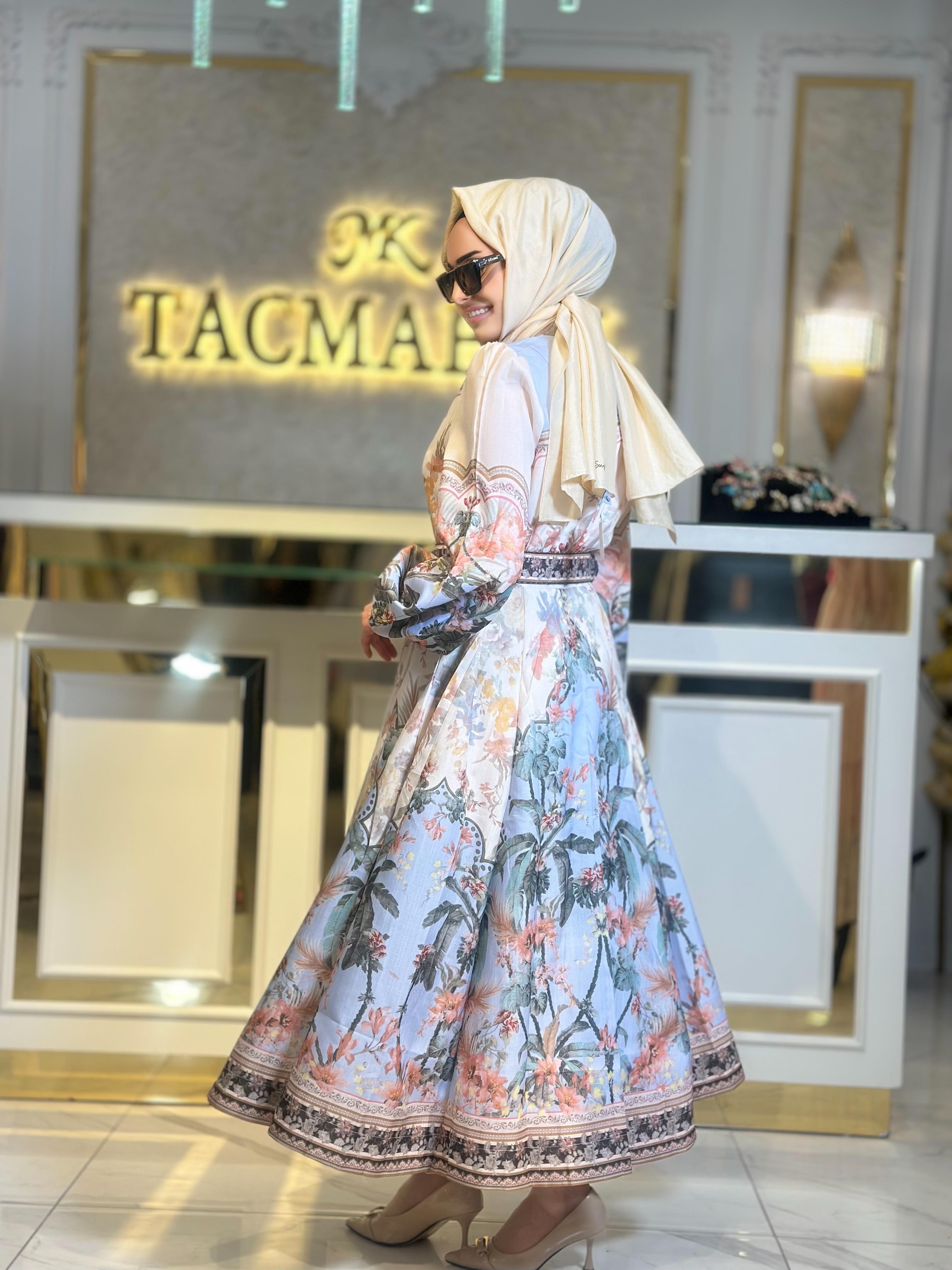 İthal Desenli Elbise-Tac 98318