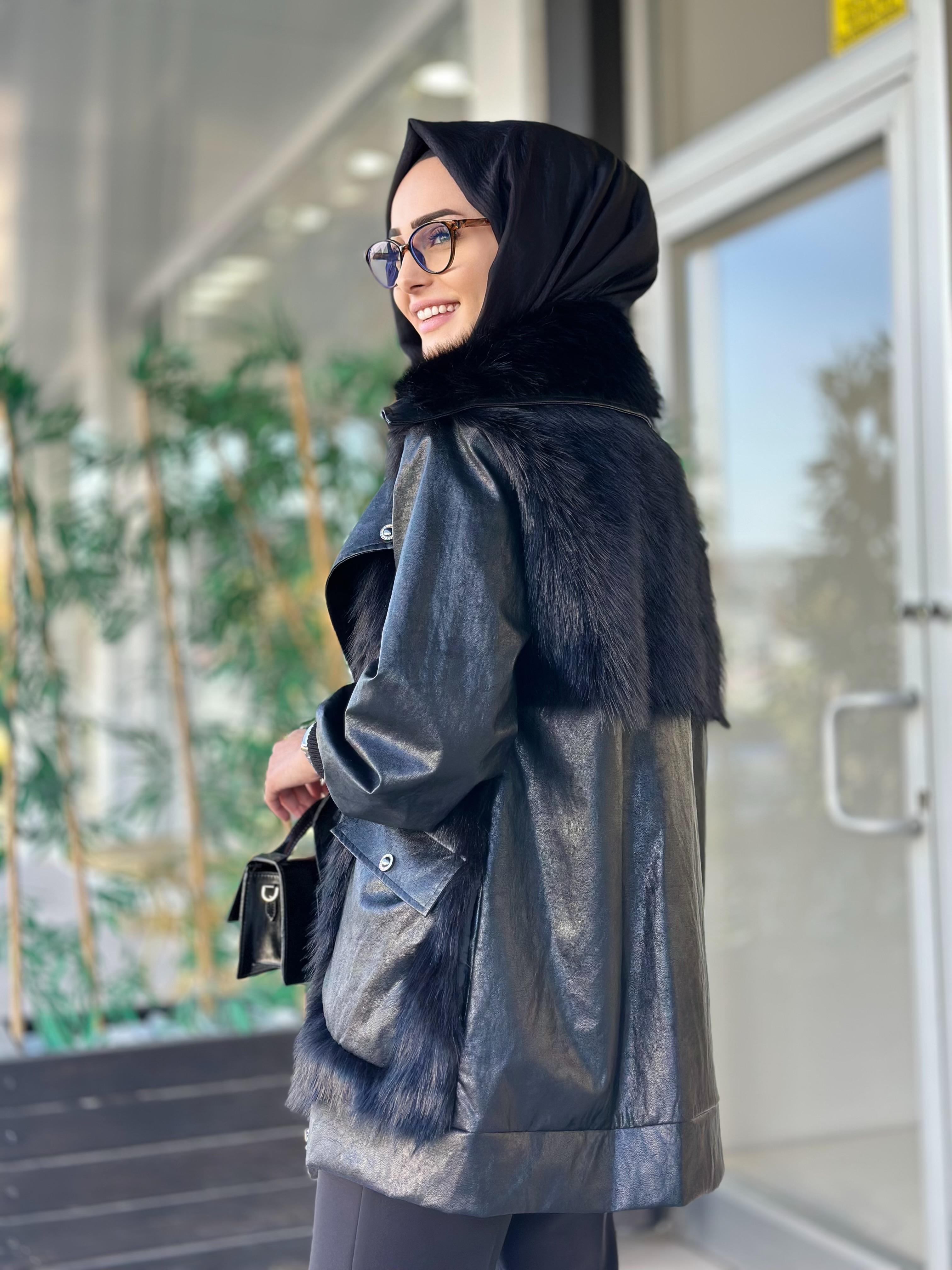 Kürklü Derili Kaban-Tac 7932