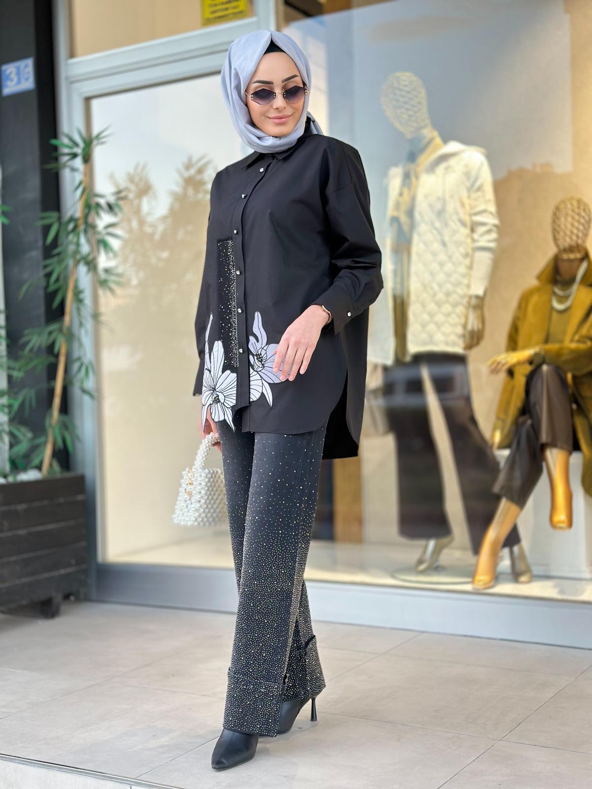 Nakışlı Taşlı Gömlek-Tac 8704