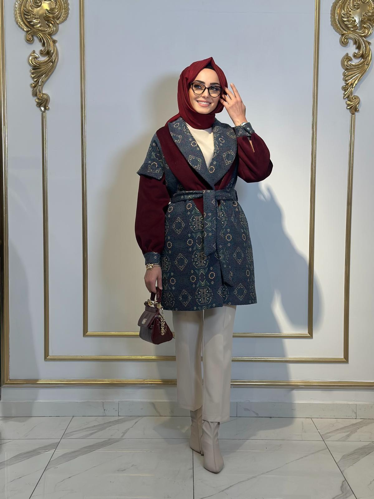 Şal Yaka Desenli Kaban-Tac 15237