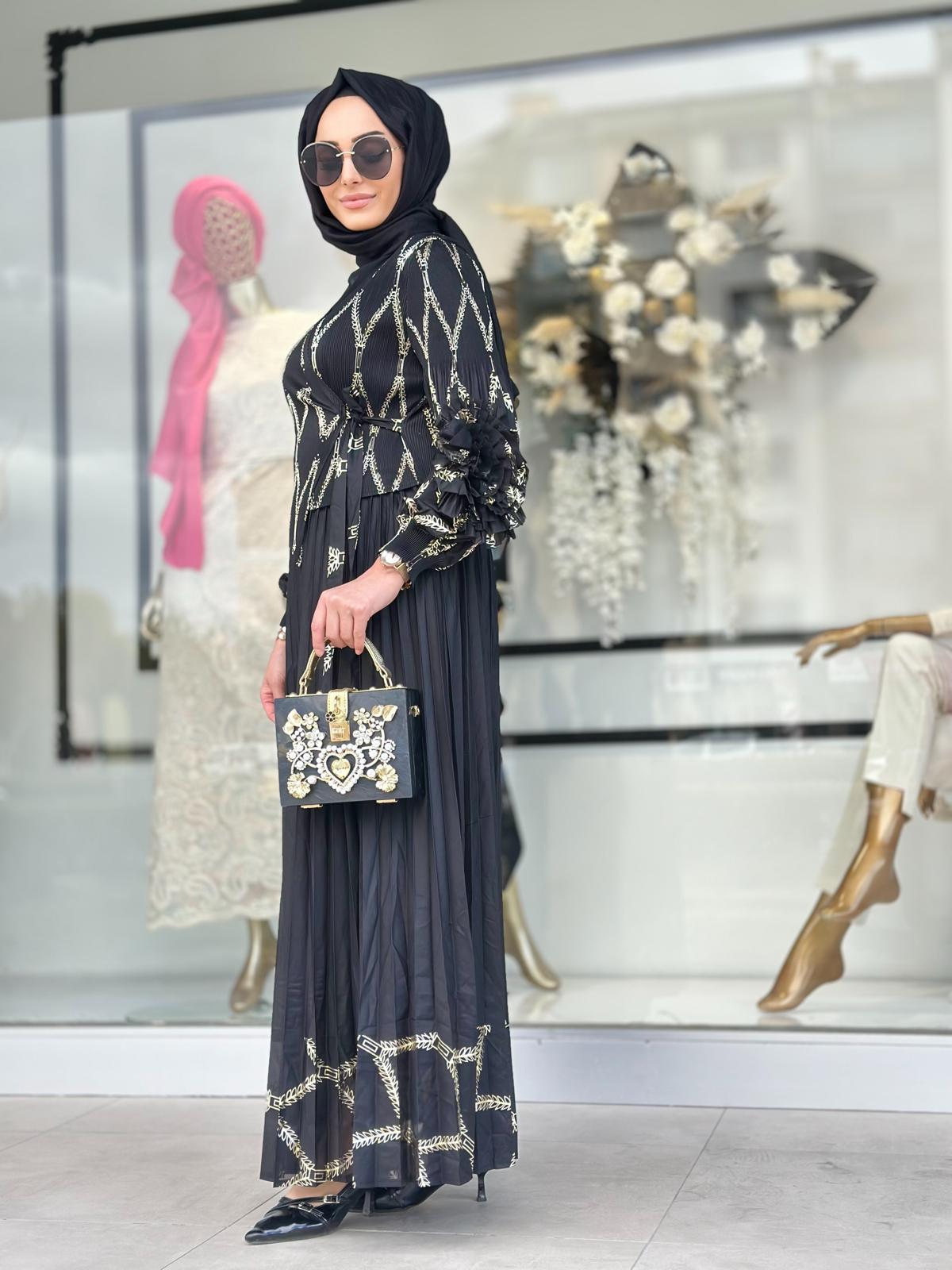 İthal Goldlu Elbise-Tac 32658