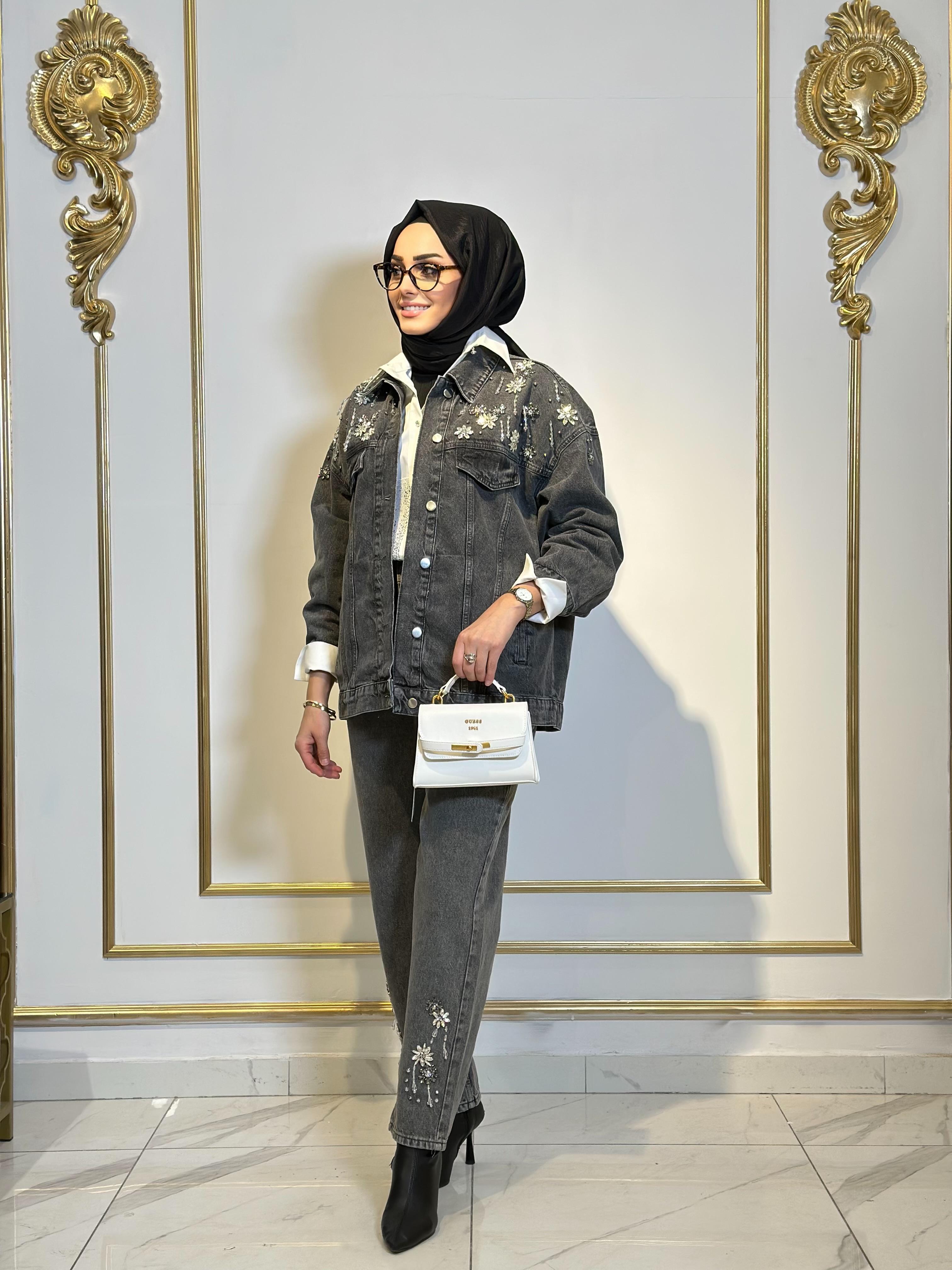 Omuz Taşlı Jean Ceket-Tac 7919