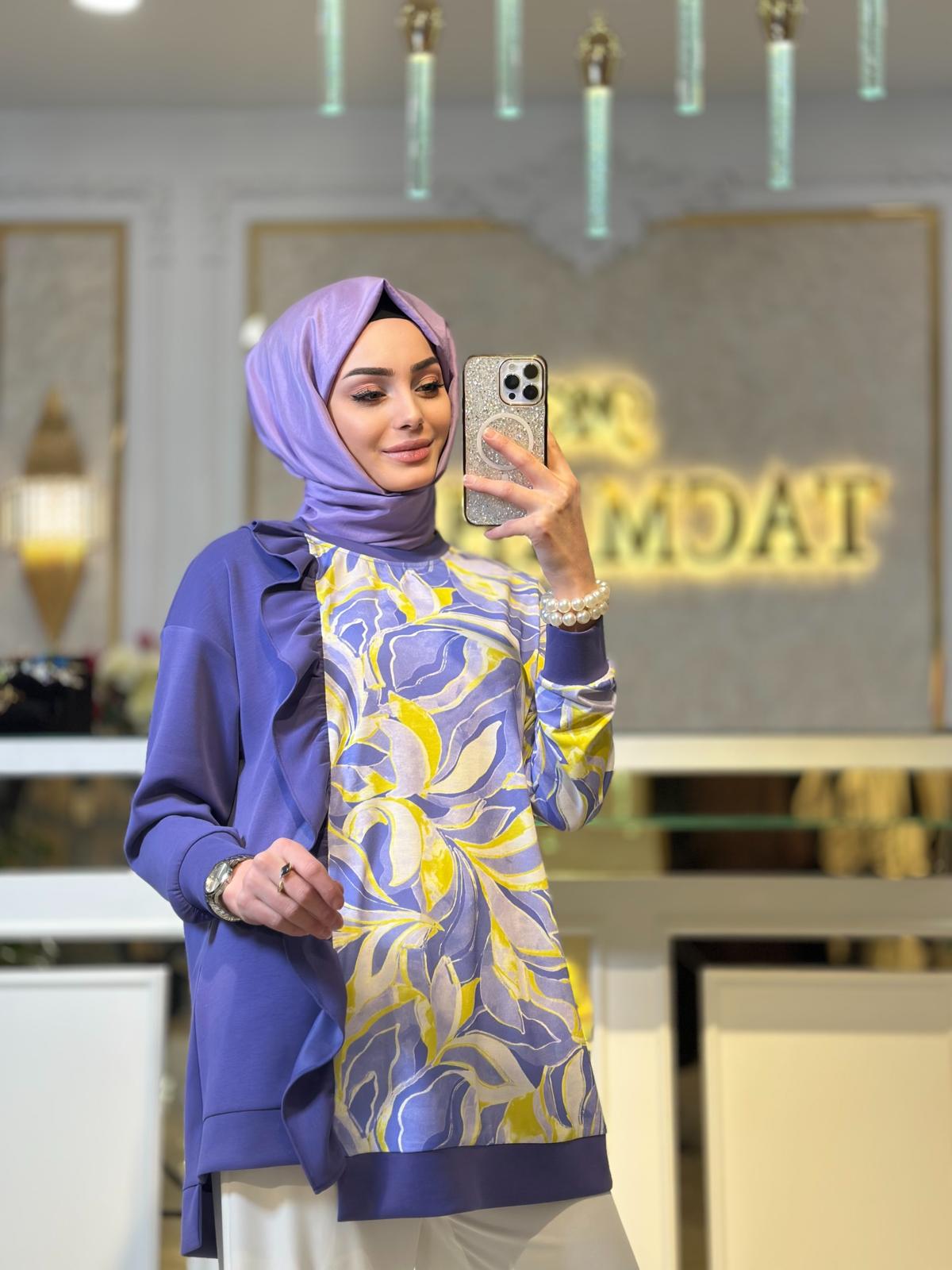 Desenli Yan Fırfırlı Tunik-Tac 2076