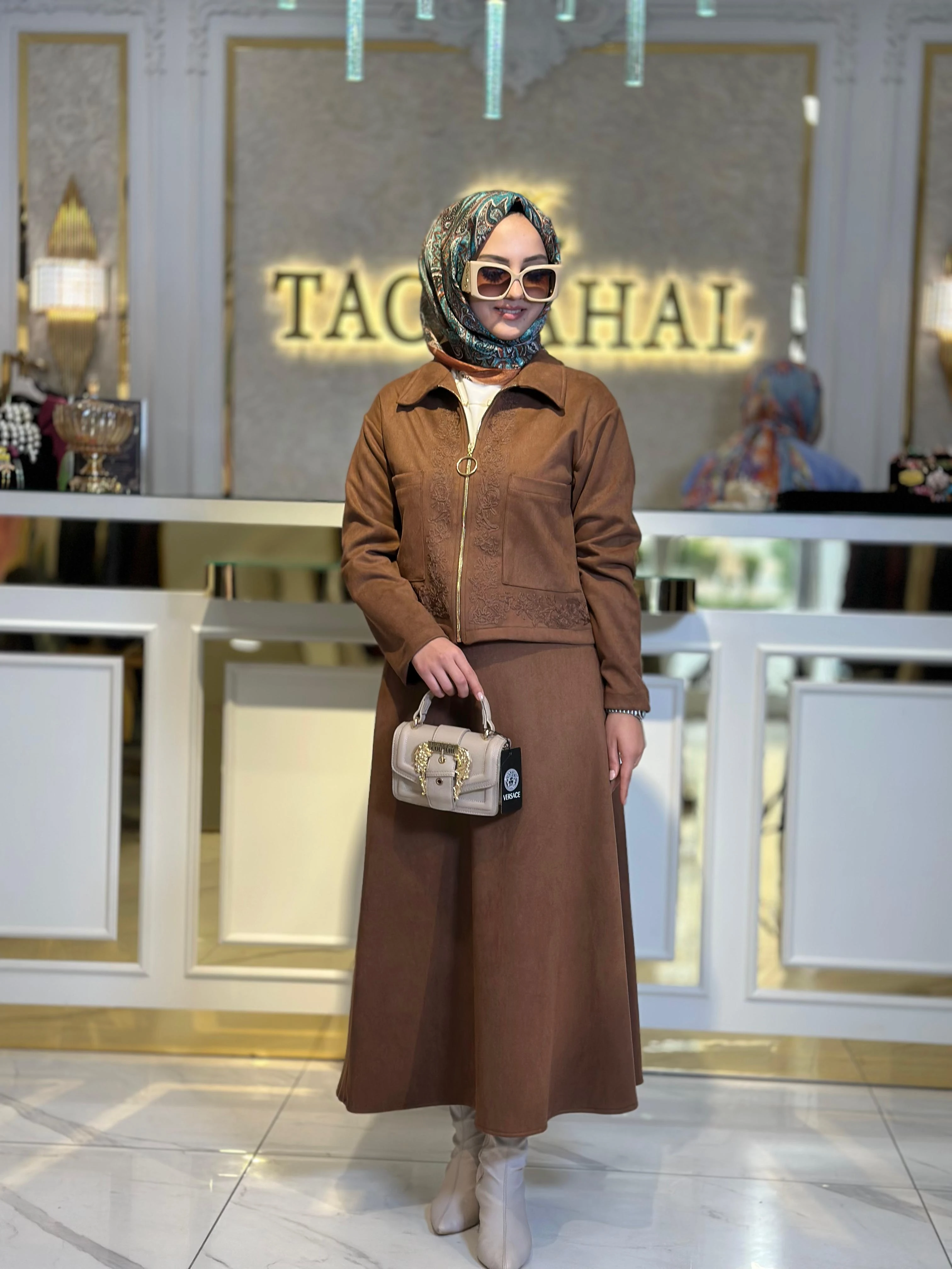 Süet Etekli Takım-Tac 14396 - KAHVERENGİ