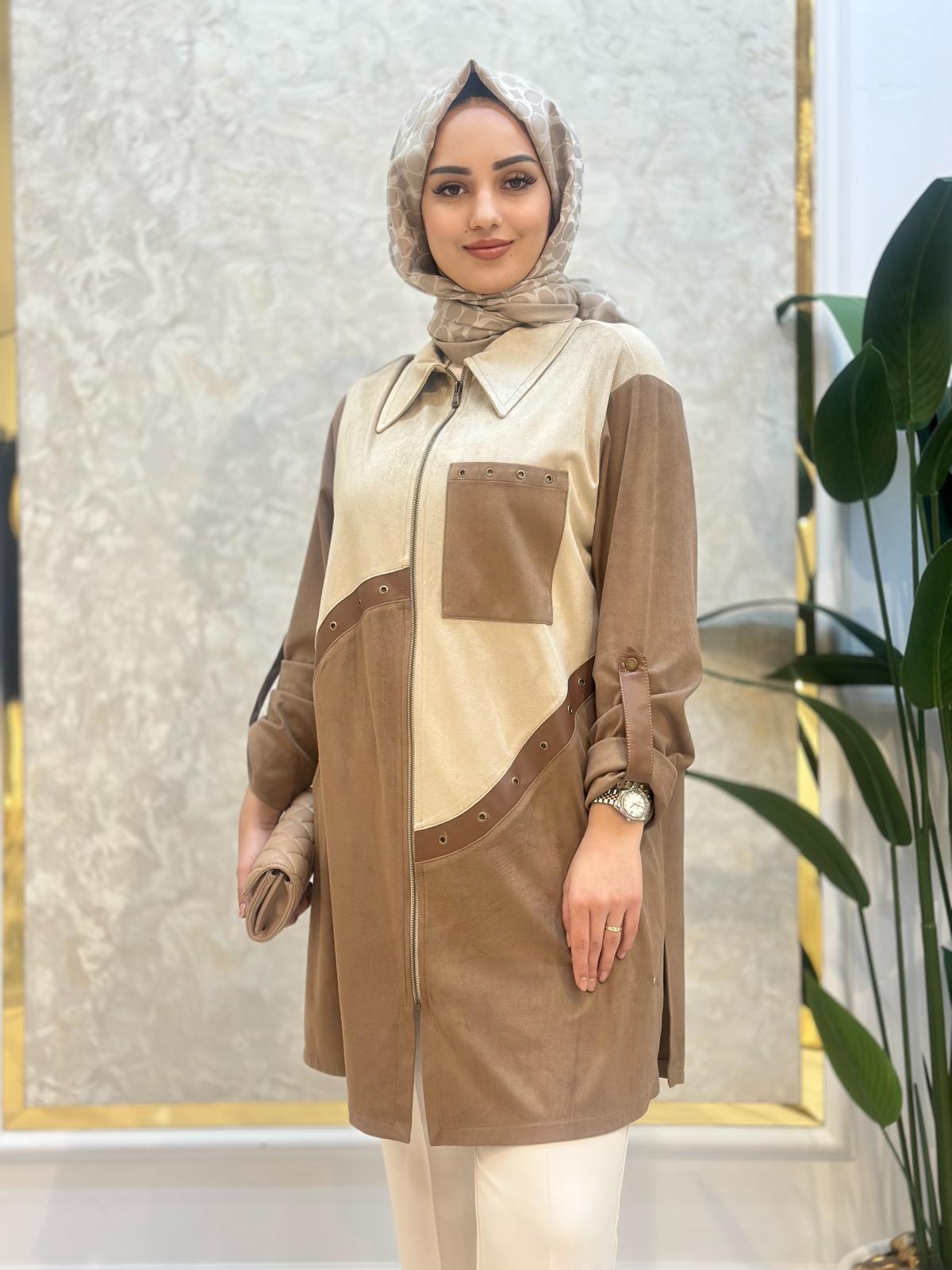 Fermuarlı Süet Ceket-Tac 45409