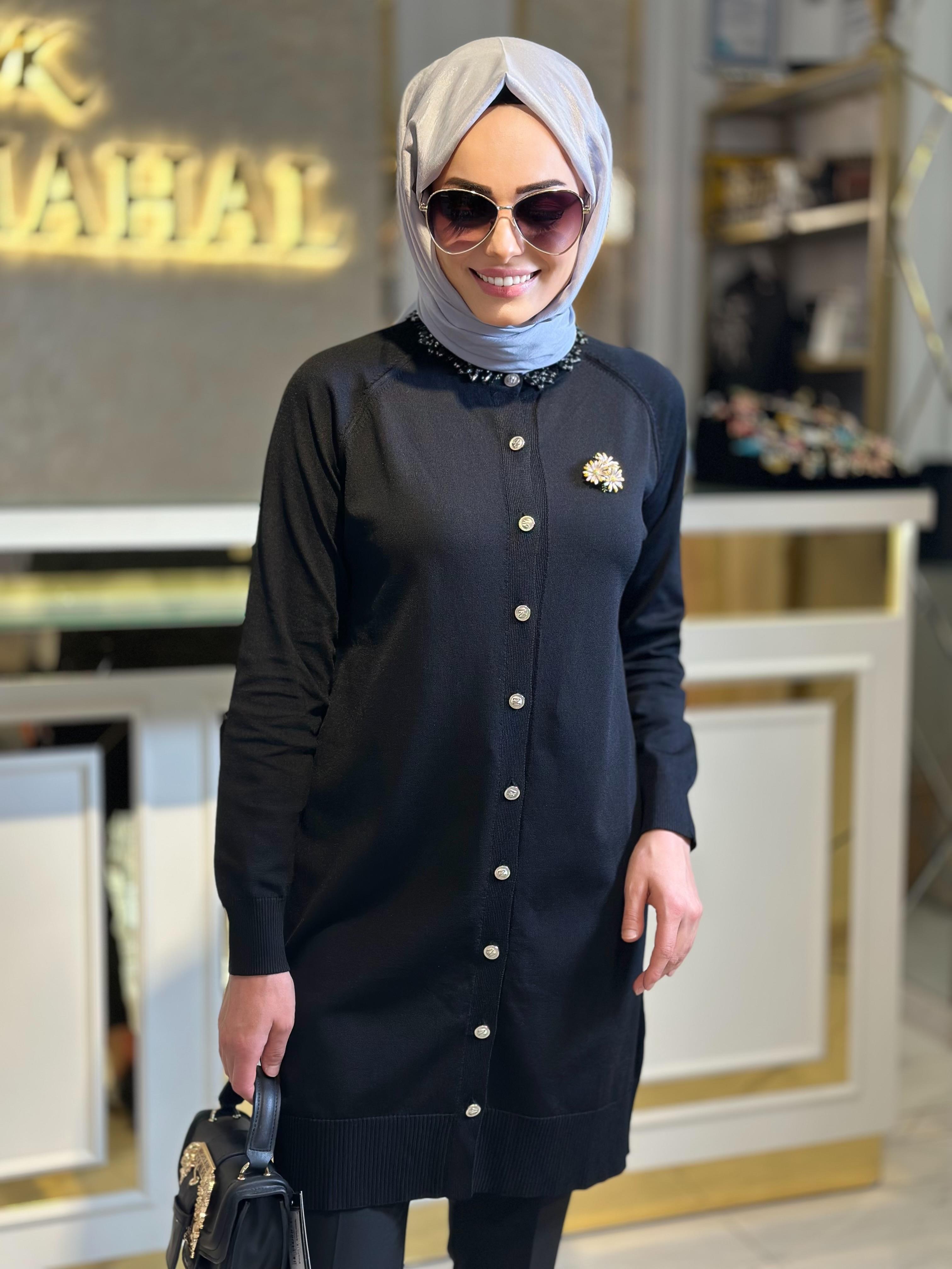 Nuss Taş Yakalı Hırka-Tac 300T - SİYAH