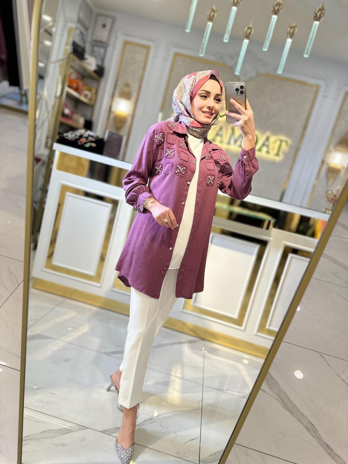 Taşlı Tencel Tunik-Tac 7250 - MÜRDÜM
