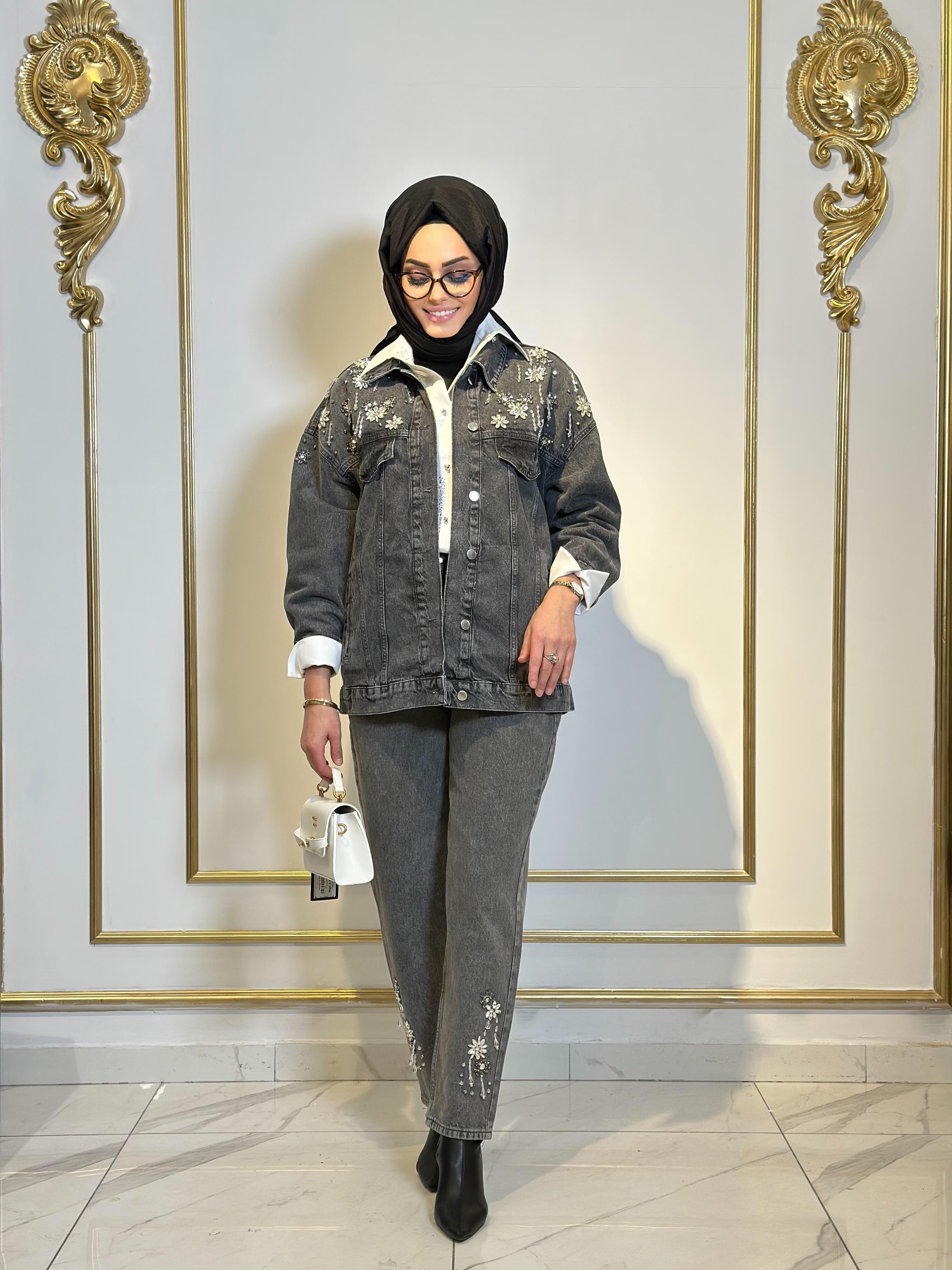 Omuz Taşlı Jean Ceket-Tac 7919