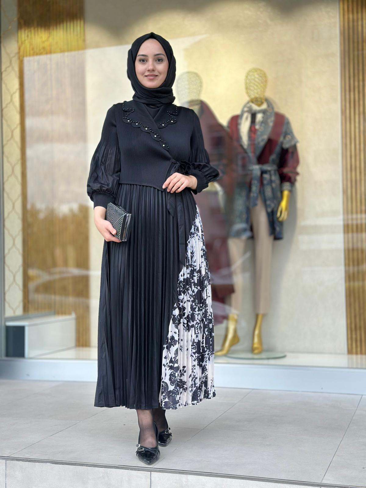 Eteği Desenli Elbise-Tac 85271