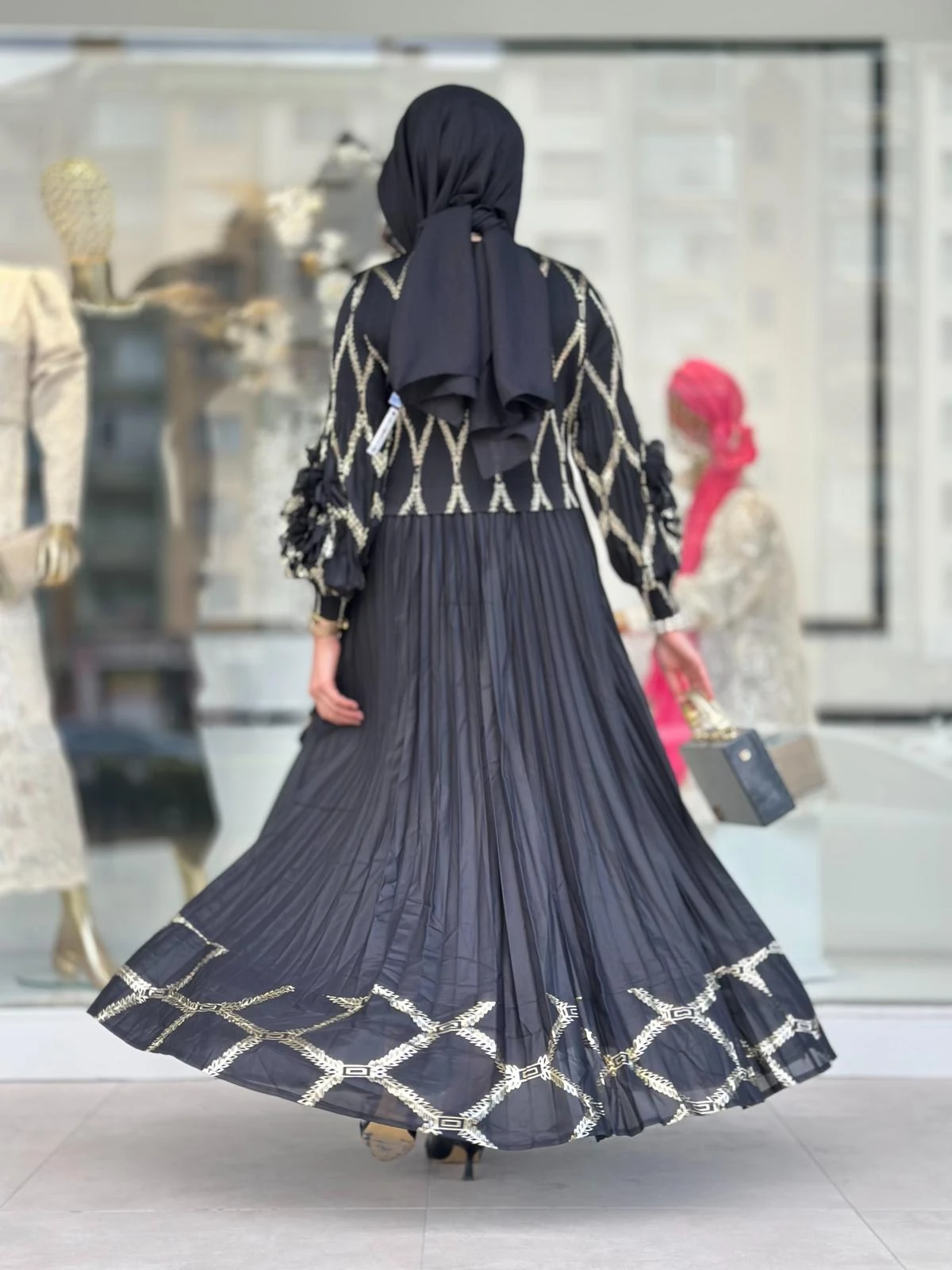 İthal Goldlu Elbise-Tac 32658