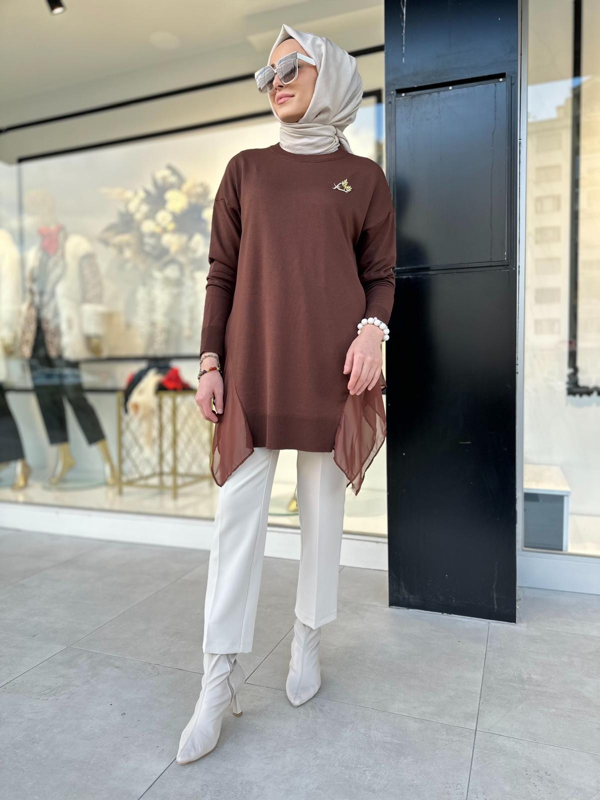 Yırtmaçlı Bisiklet Yaka Tunik-Tac 1401