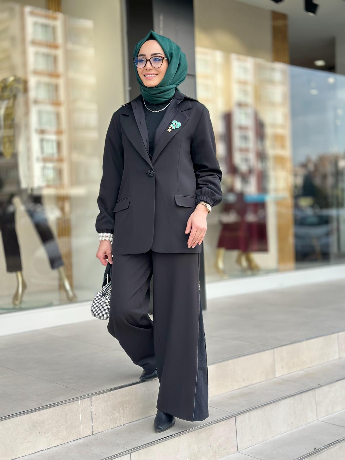 Fermuarlı Taşlı Pant. Takım-2606