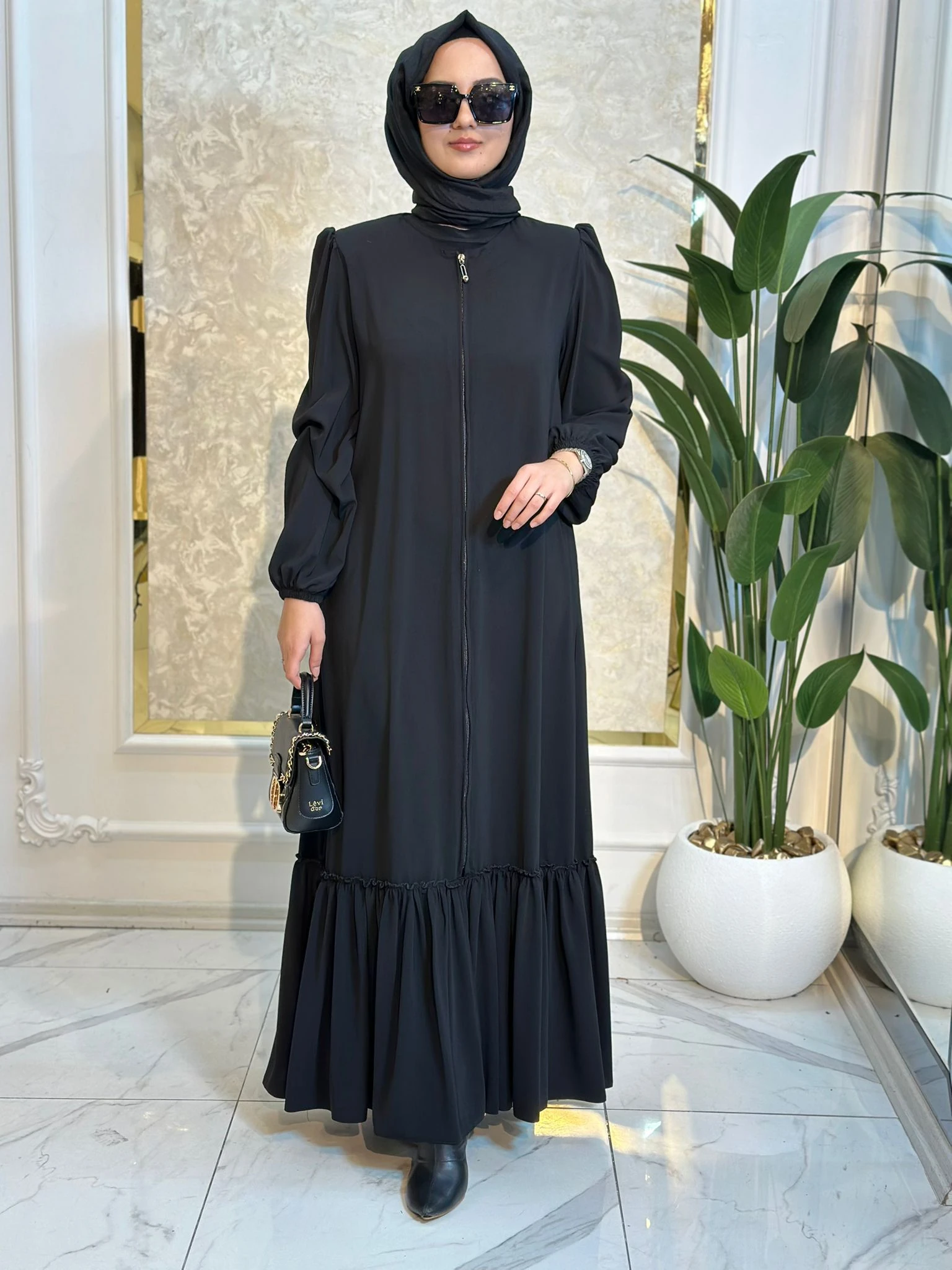 Altı Fırfırlı Ferace-Tac 778 - SİYAH