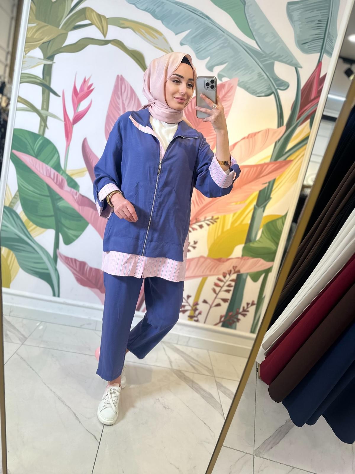 Çizgili Poplin Pant.Takım-Tac 2097 - Mor
