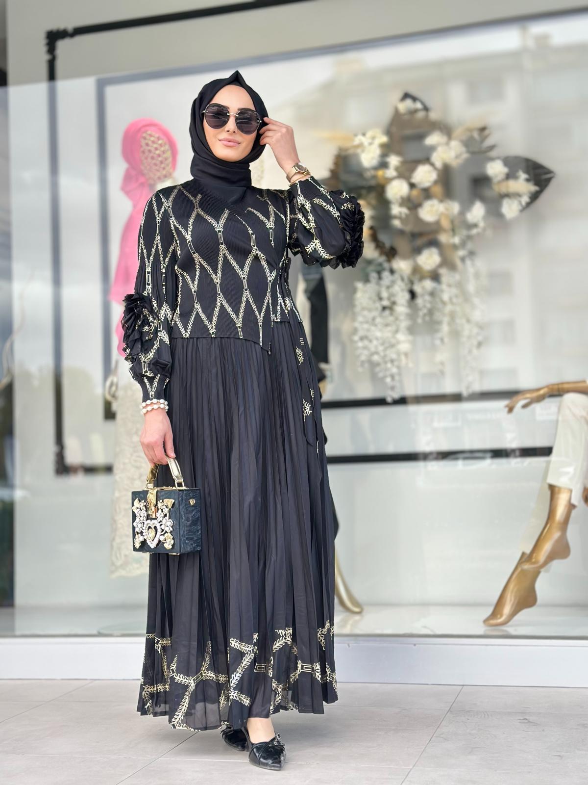 İthal Goldlu Elbise-Tac 32658